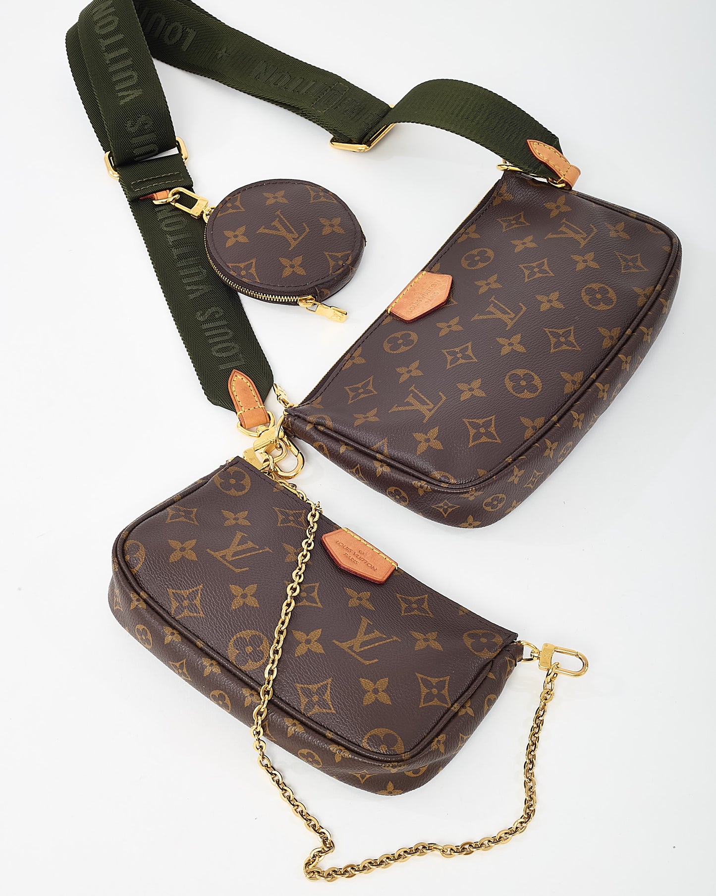 Louis Vuitton Monogram Coated Canvas Khaki Multi Pochette Accessoires Crossbody Bag