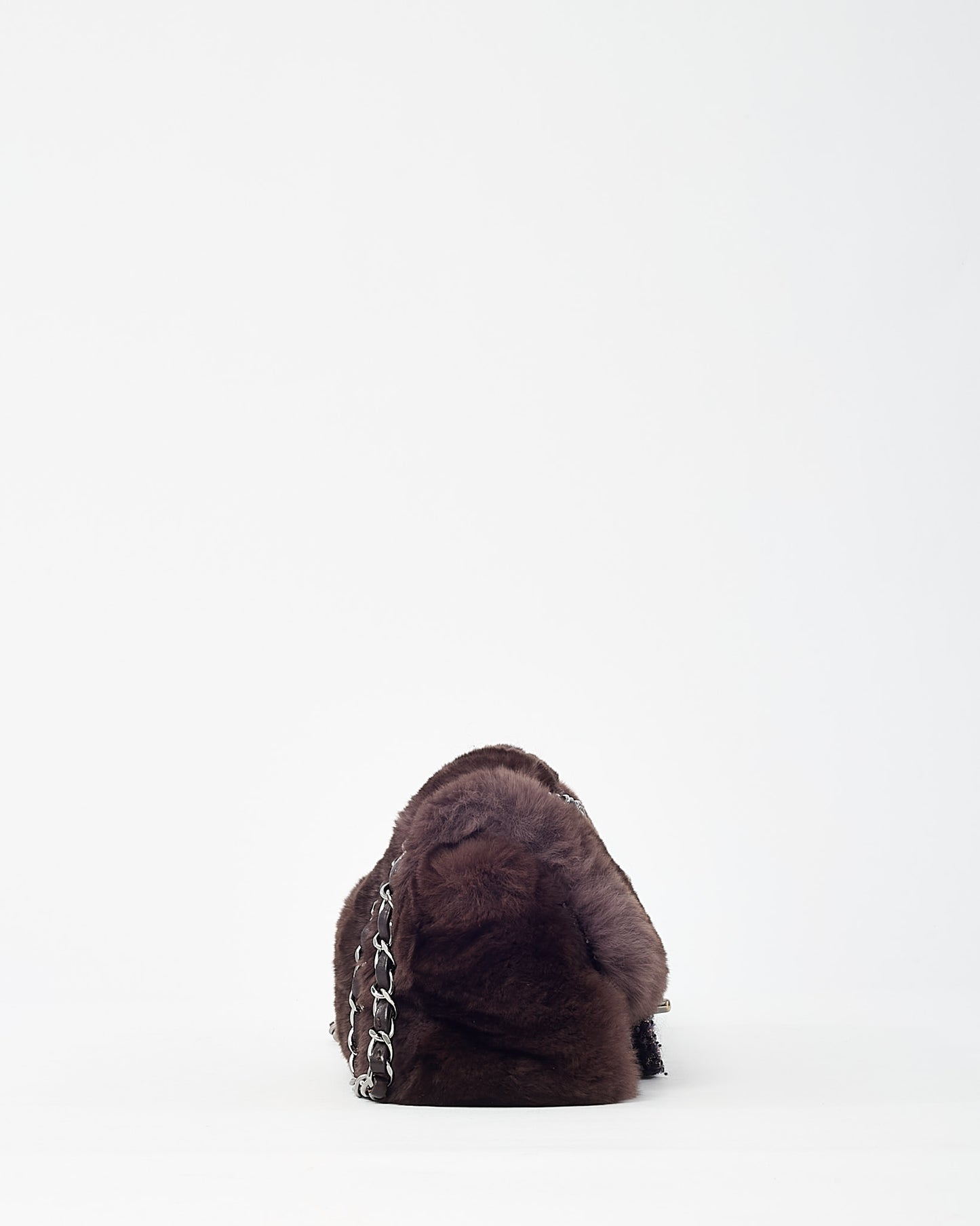 Chanel Brown Chinchilla Fur & Navy Multi Tweed Flap Bag SHW