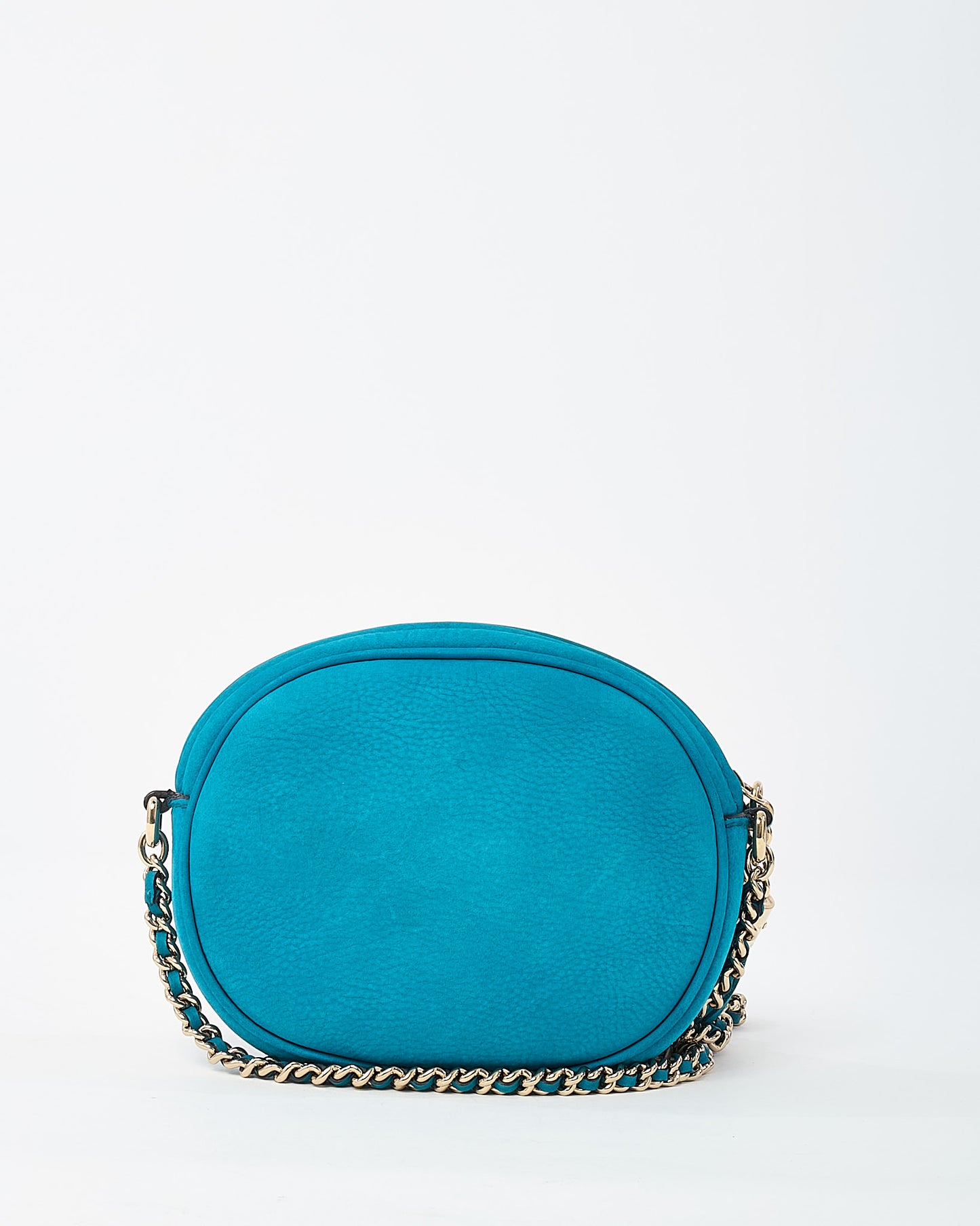 Gucci Turquoise Blue Suede GG Soho Mini Round Chain Crossbody Bag