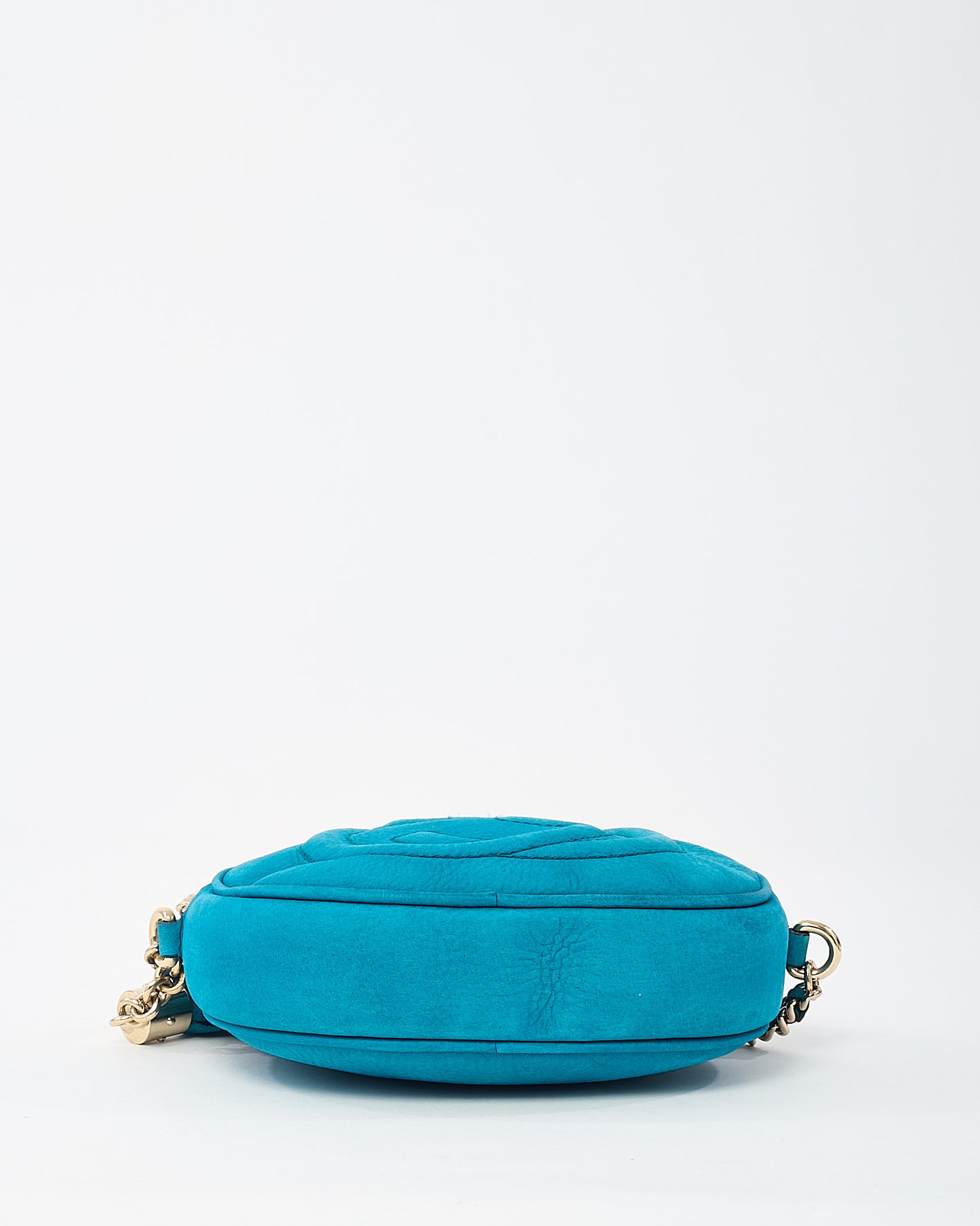 Gucci Turquoise Blue Suede GG Soho Mini Round Chain Crossbody Bag
