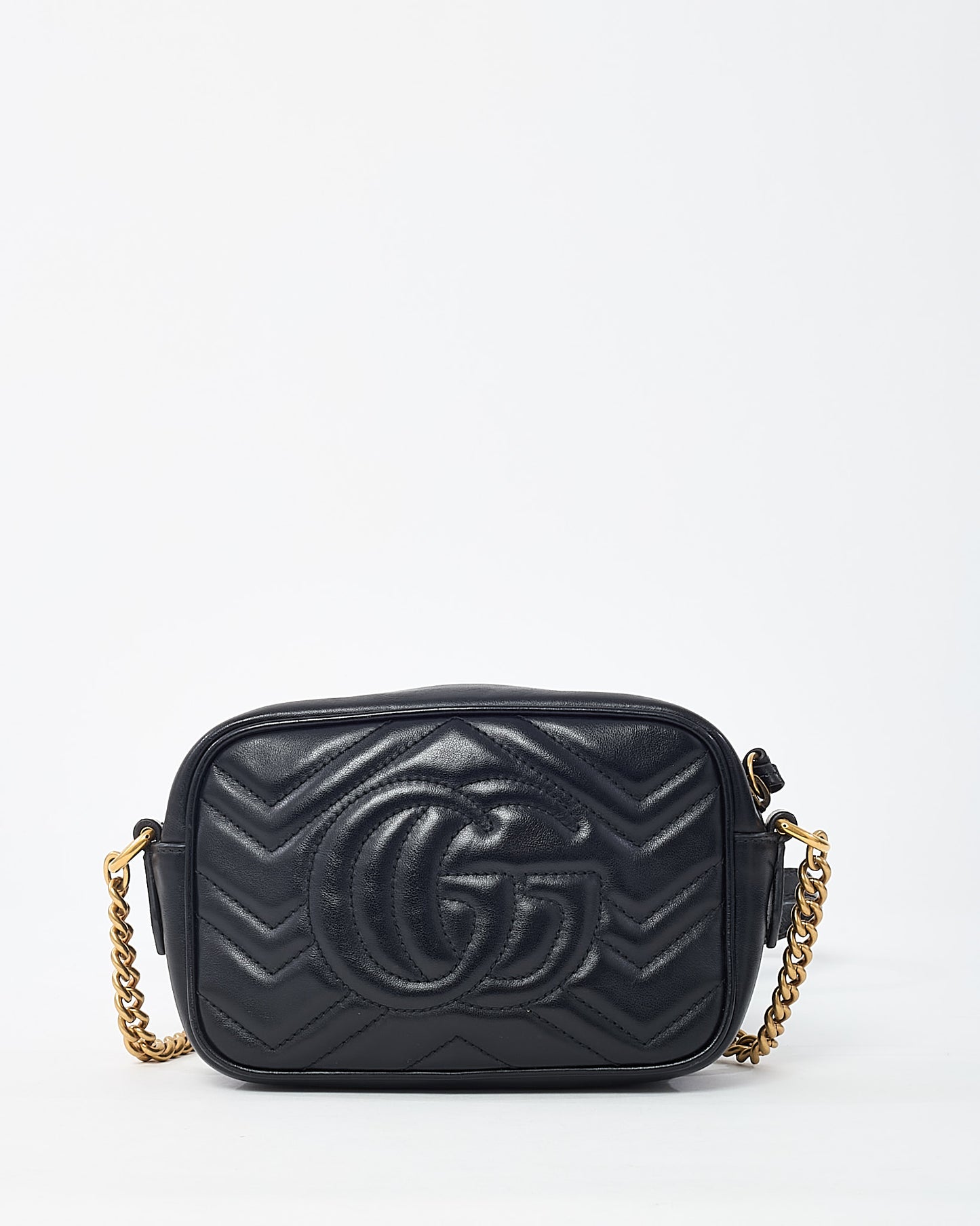 Gucci Black Chevron Leather Mini Marmont Camera Bag GHW