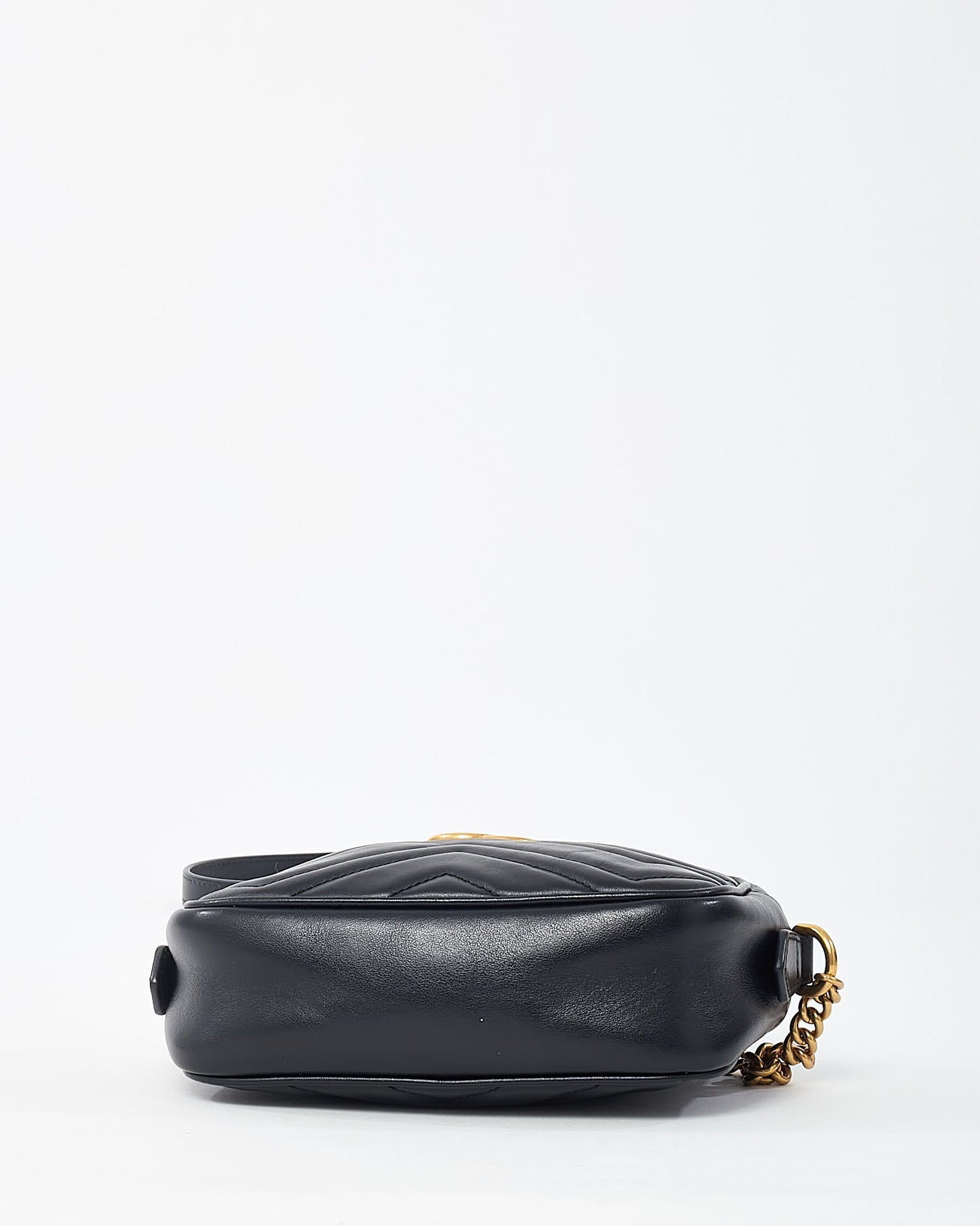 Gucci Black Chevron Leather Mini Marmont Camera Bag GHW