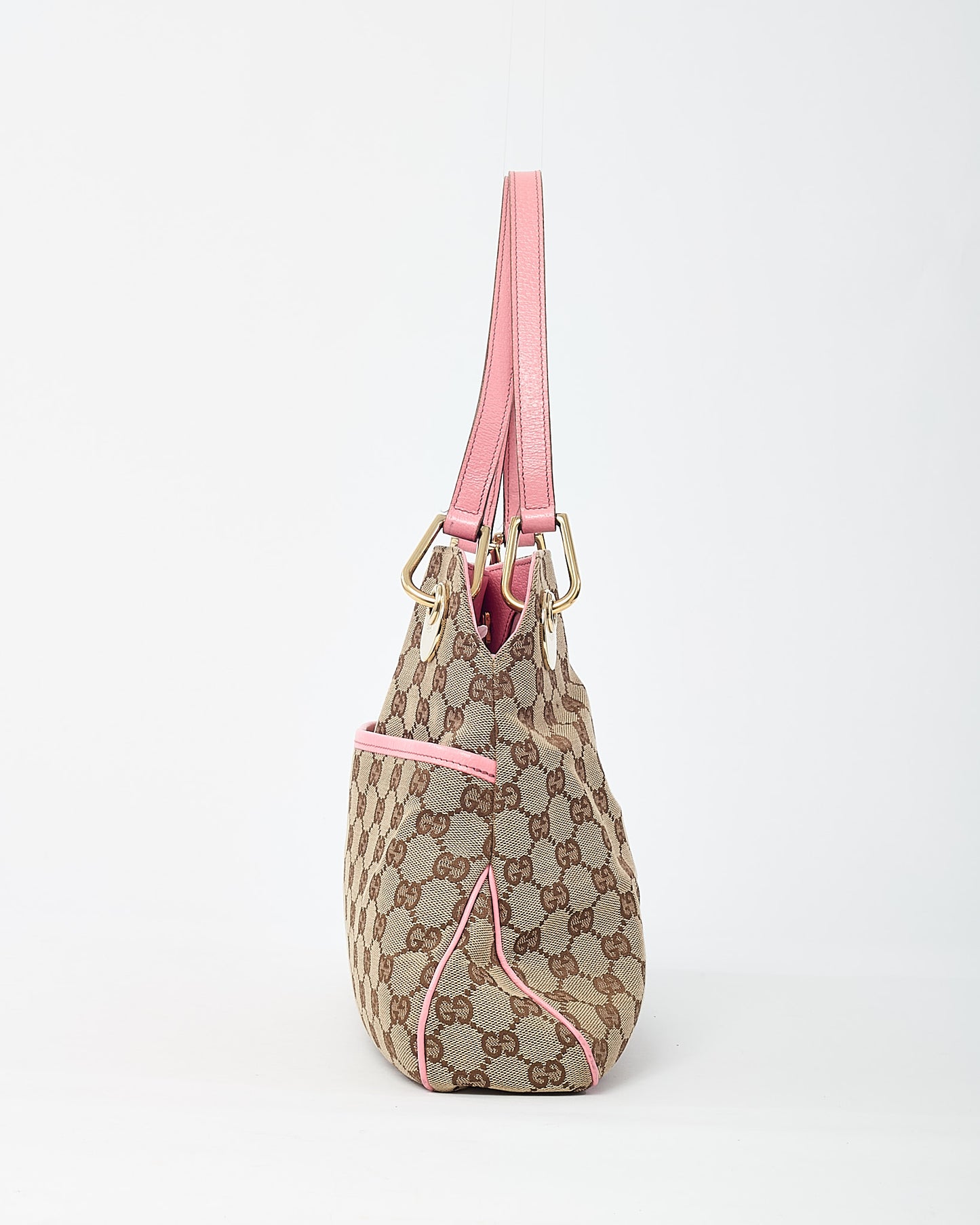 Gucci Beige GG Monogram Canvas and Pink Leather Trim Eclipse Shoulder Bag