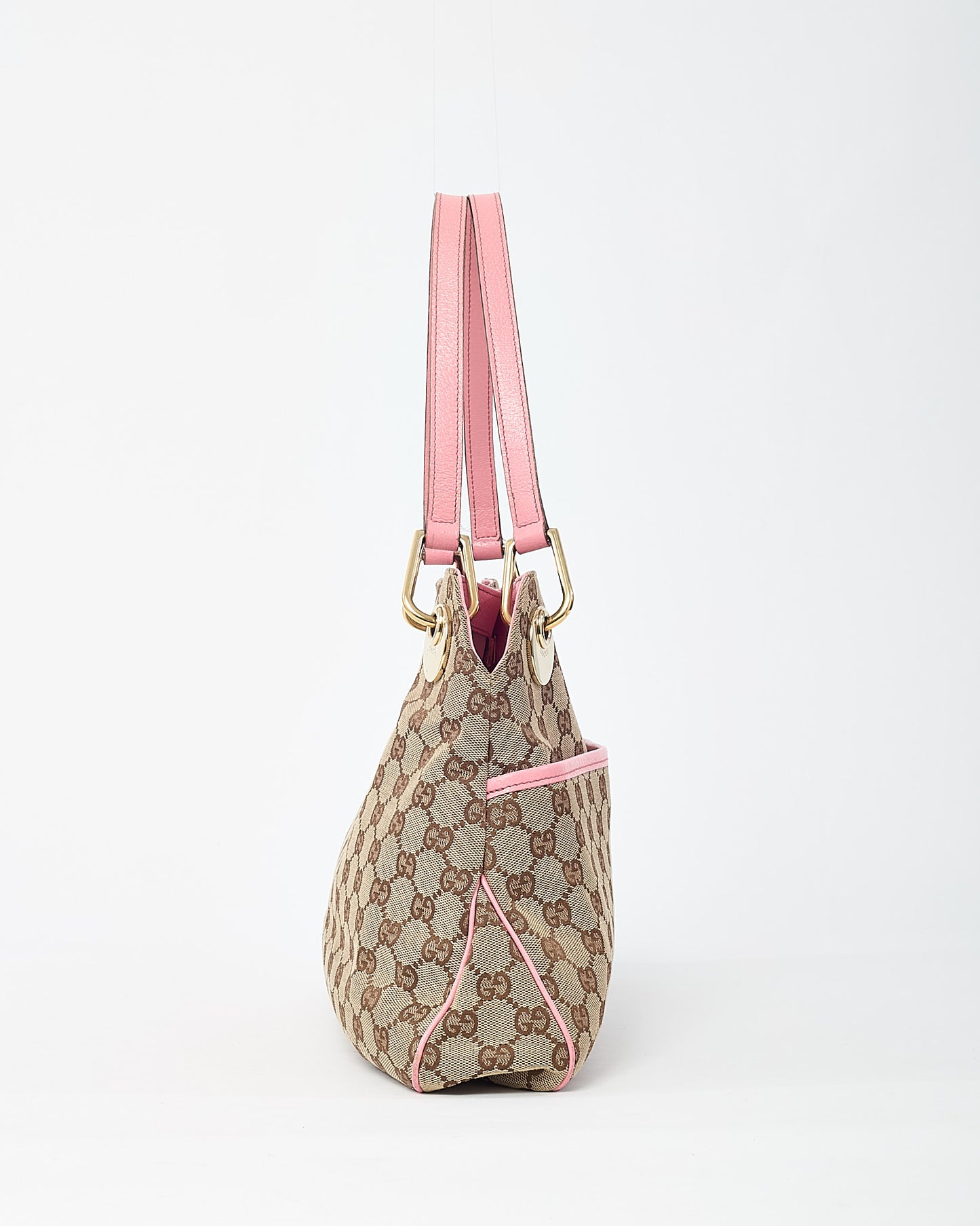 Gucci Beige GG Monogram Canvas and Pink Leather Trim Eclipse Shoulder Bag