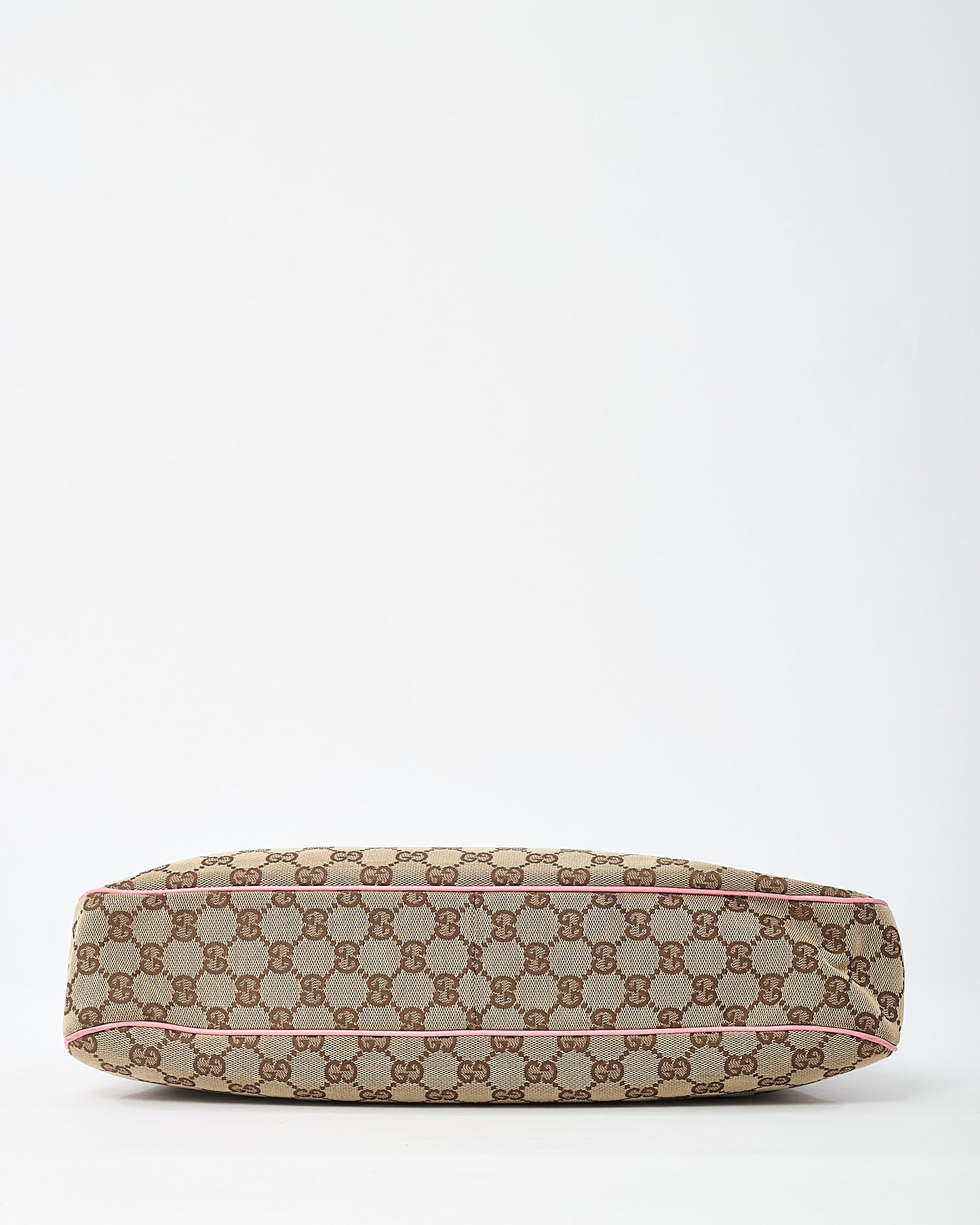 Gucci Beige GG Monogram Canvas and Pink Leather Trim Eclipse Shoulder Bag