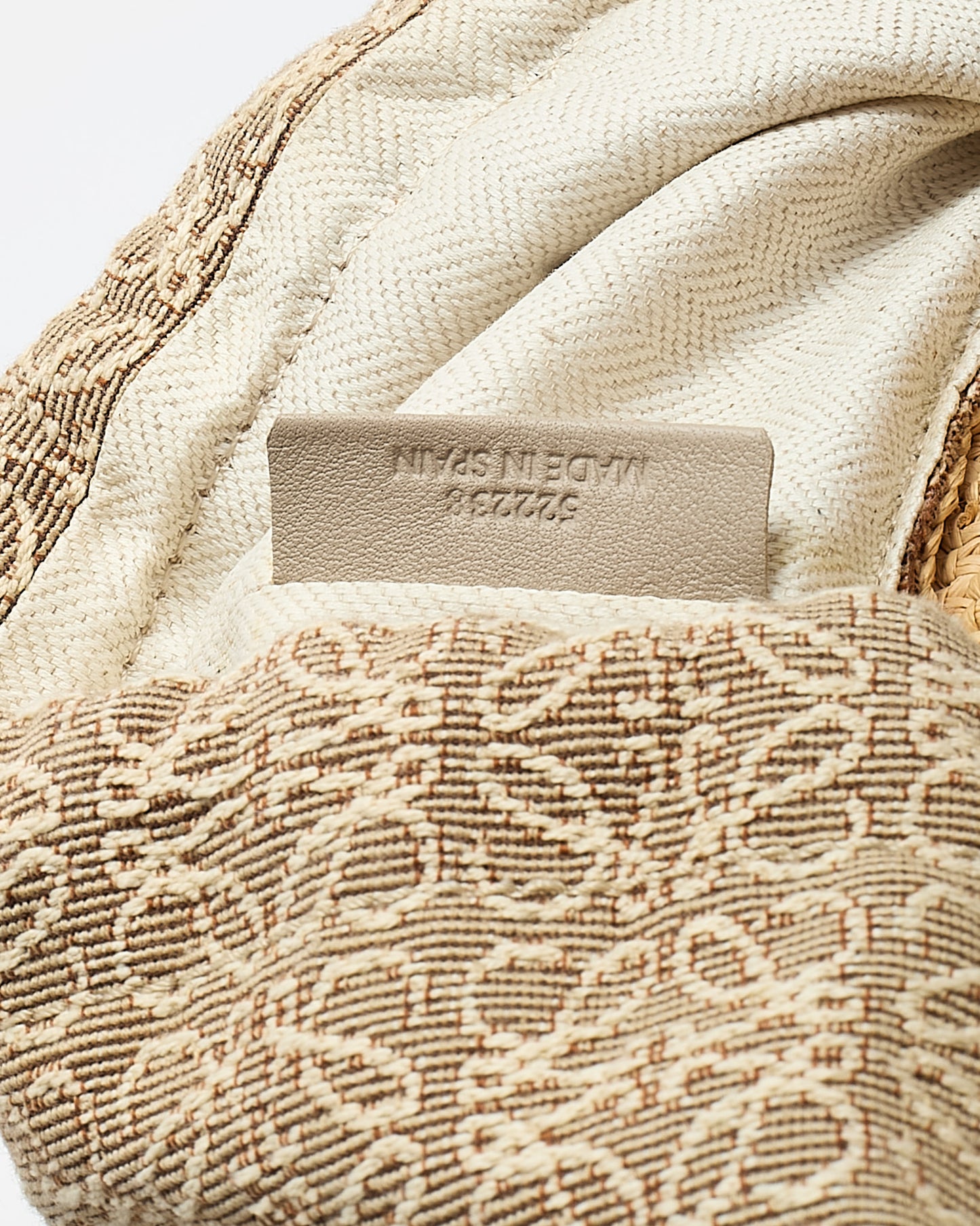 Loewe Brown Leather and Beige Raffia Anagram Jacquard Drawstring Bucket Bag
