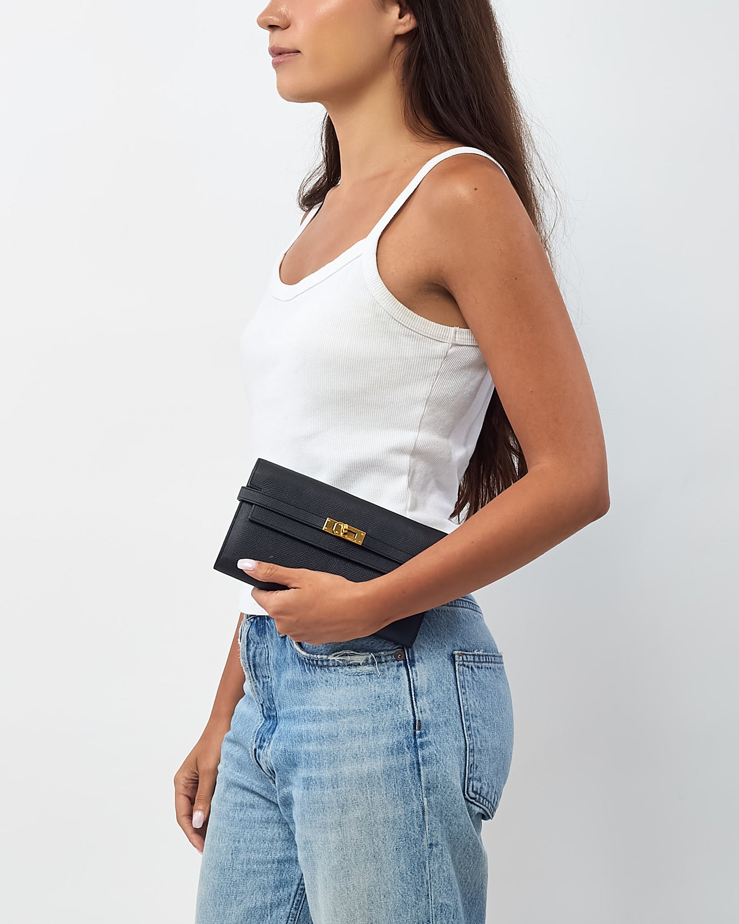 Hermès Black Epsom Leather GHW Kelly Longue Wallet