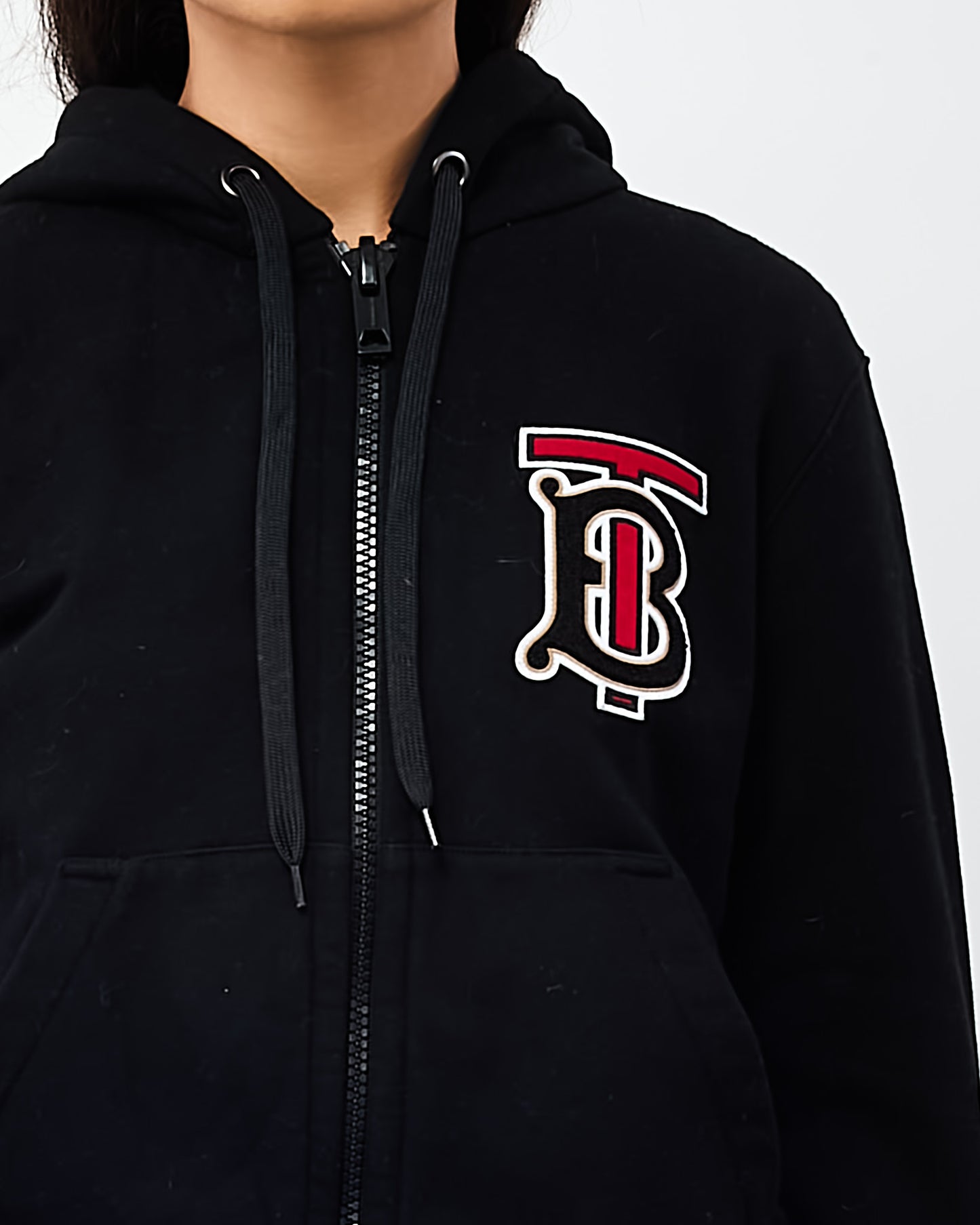 Burberry Black Cotton and Beige Stripe 'TB' Monogram Zip-Up Hoodie - S