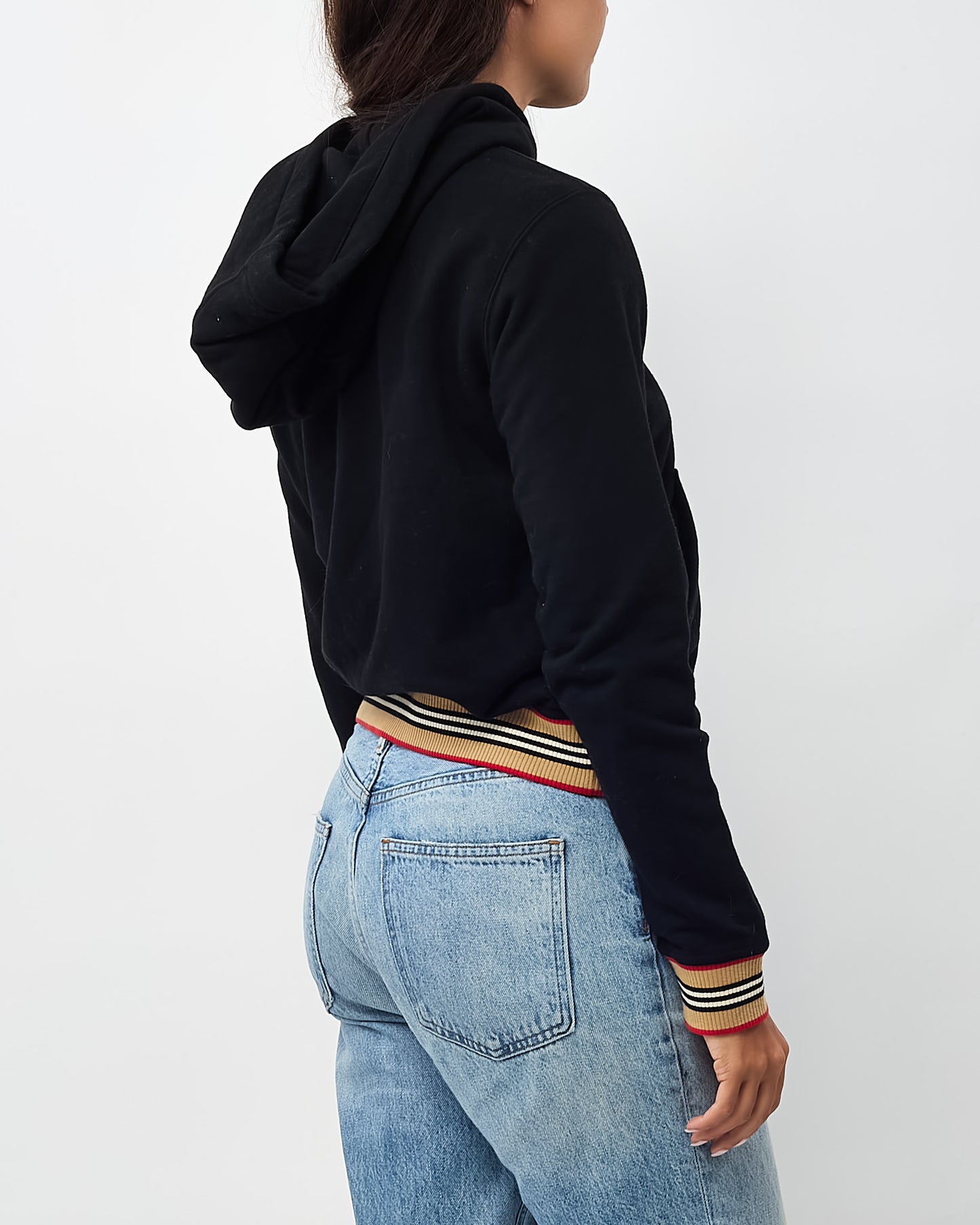 Burberry Black Cotton and Beige Stripe 'TB' Monogram Zip-Up Hoodie - S