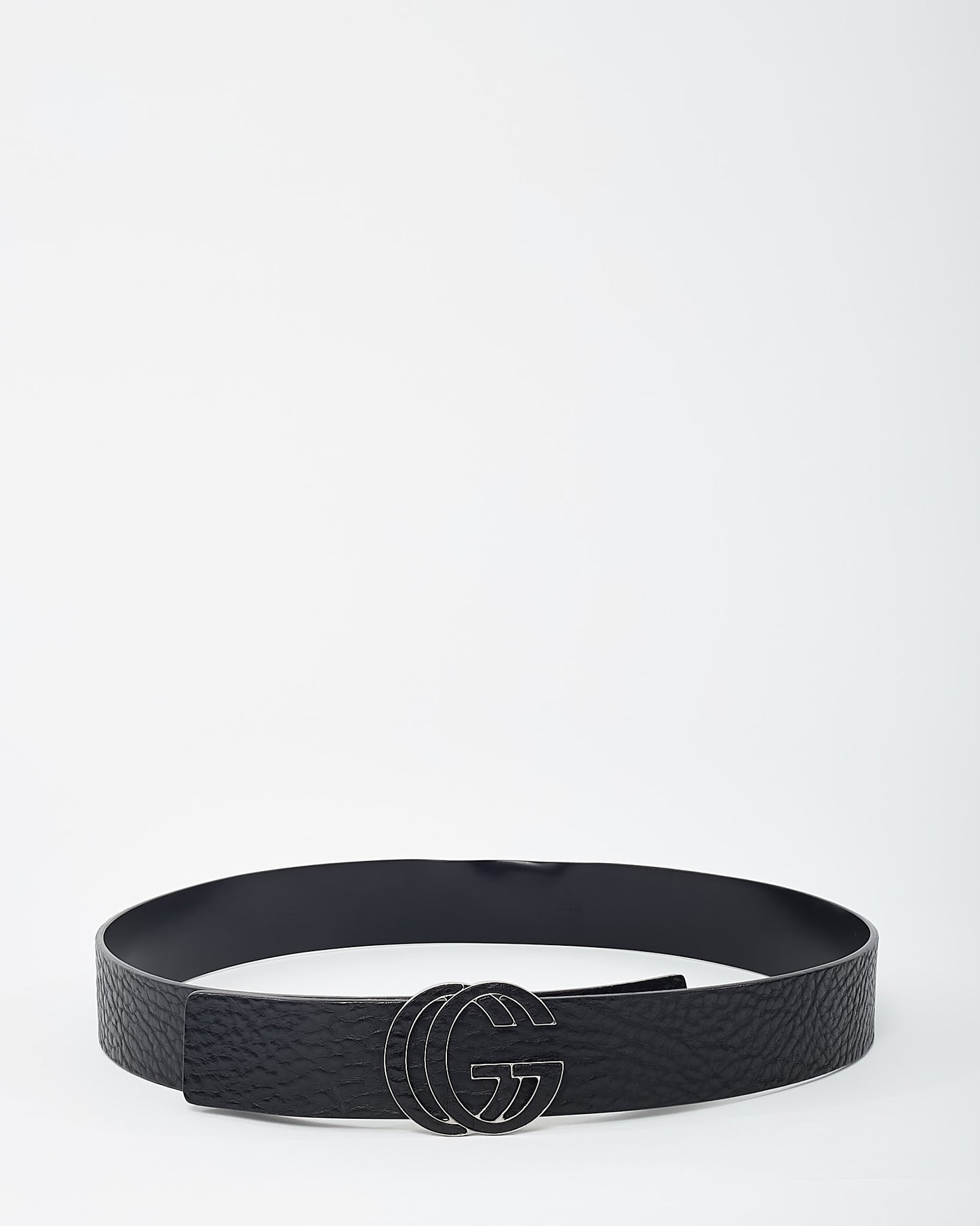 Gucci Black Pebbled Leather Black Tonal Interlocking GG Belt - 90/36