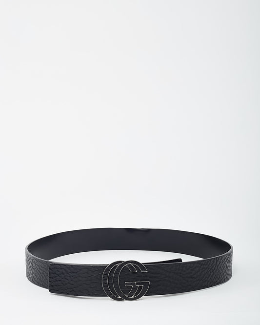 Gucci Black Pebbled Leather Black Tonal Interlocking GG Belt - 90/36