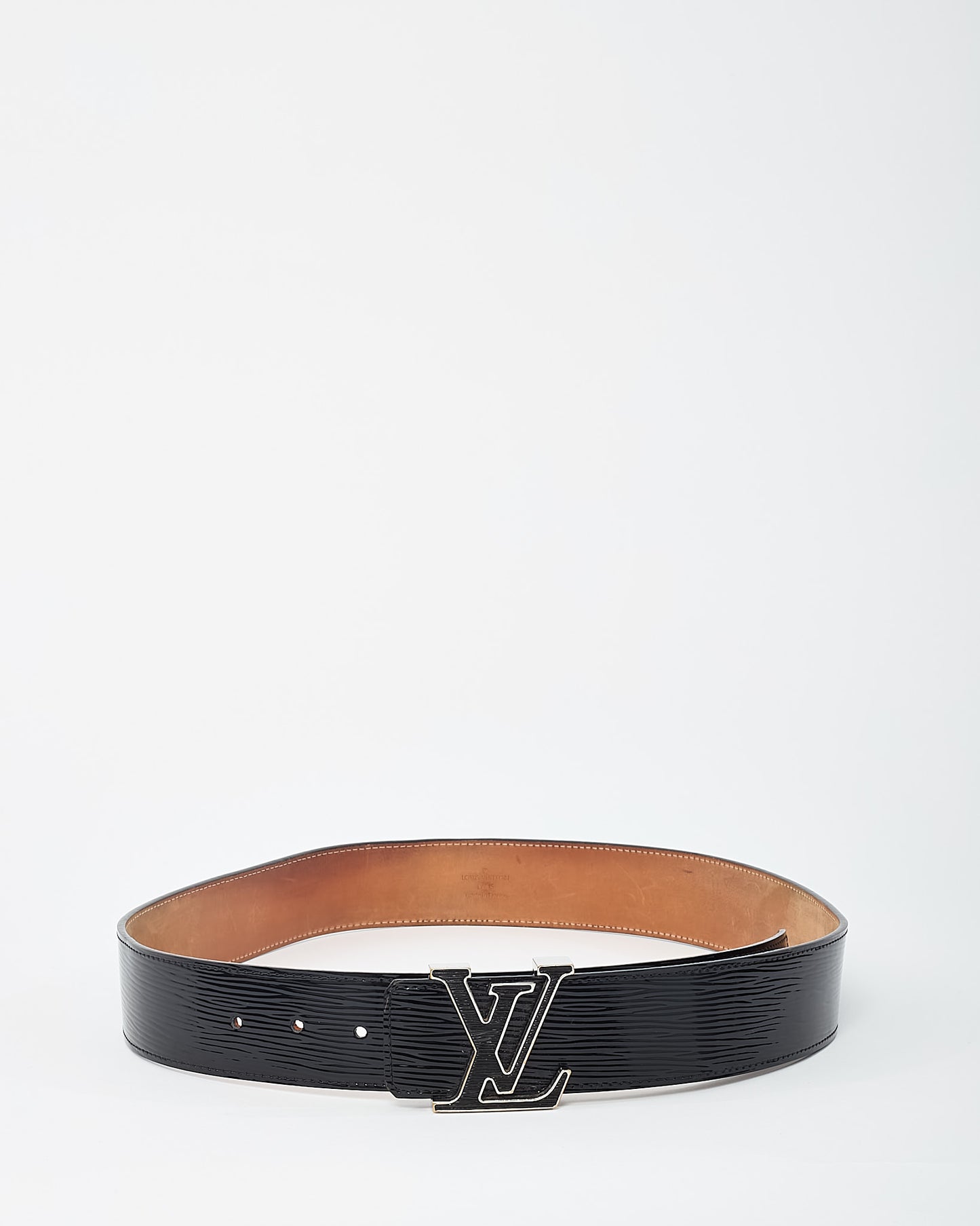 Louis Vuitton Black Shiny Epi Leather Black Santur LV Initiales Belt - 90/36