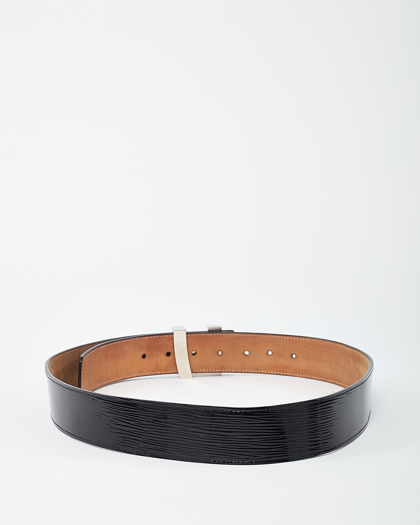 Louis Vuitton Black Shiny Epi Leather Black Santur LV Initiales Belt - 90/36