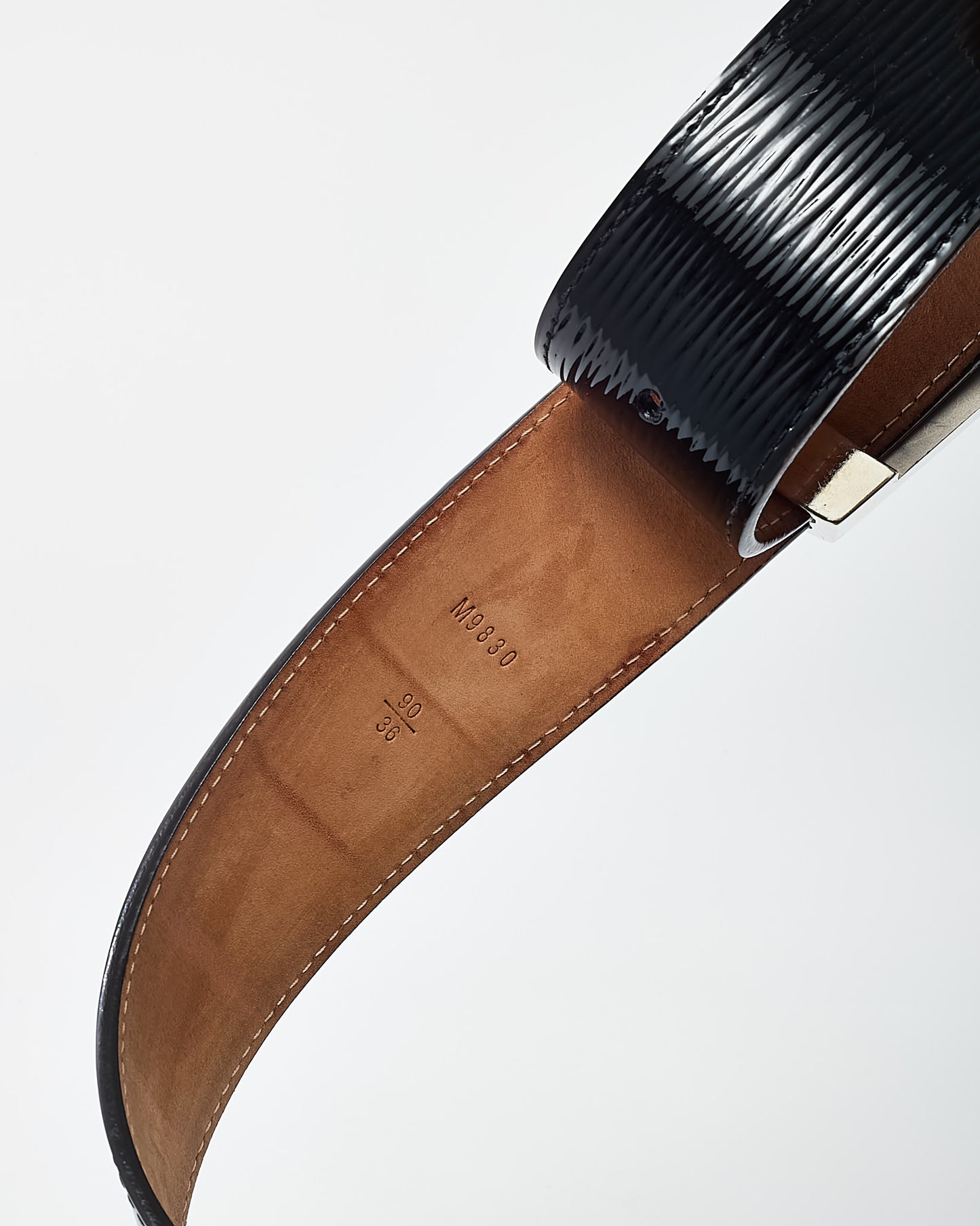 Louis Vuitton Black Shiny Epi Leather Black Santur LV Initiales Belt - 90/36