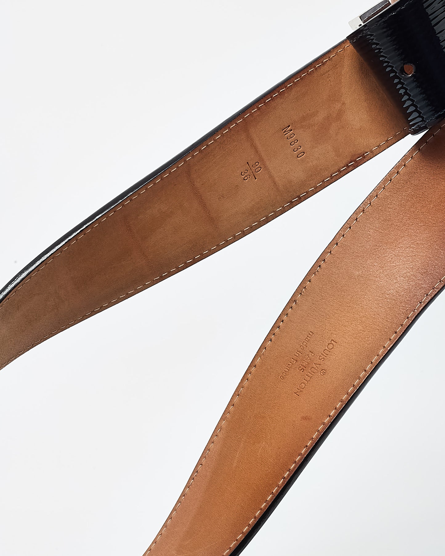 Louis Vuitton Black Shiny Epi Leather Black Santur LV Initiales Belt - 90/36