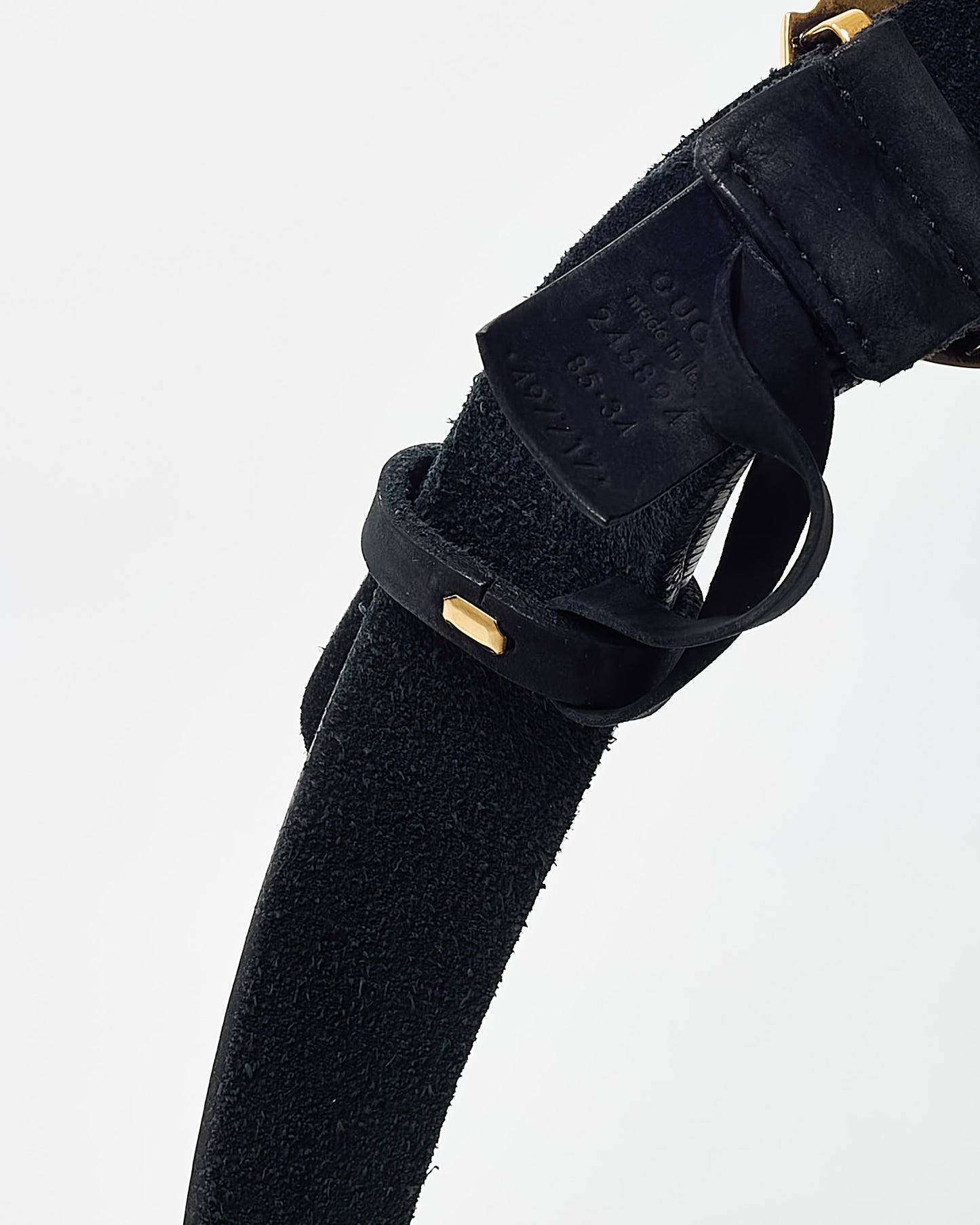 Gucci Vintage Black Suede GHW Interlocking G 30mm Belt - 85/34
