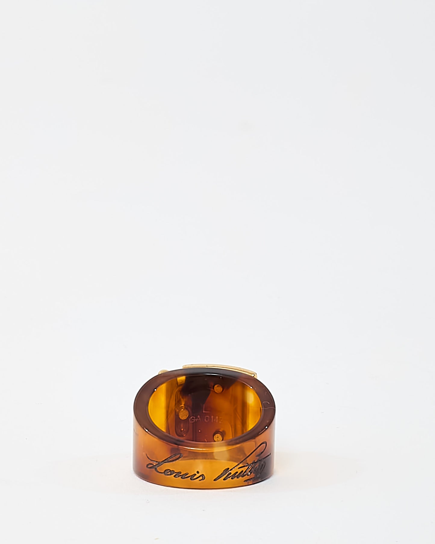 Louis Vuitton Brown Tortoise Resin Gold Tone Plated "Lock It" Ring - L/US 8