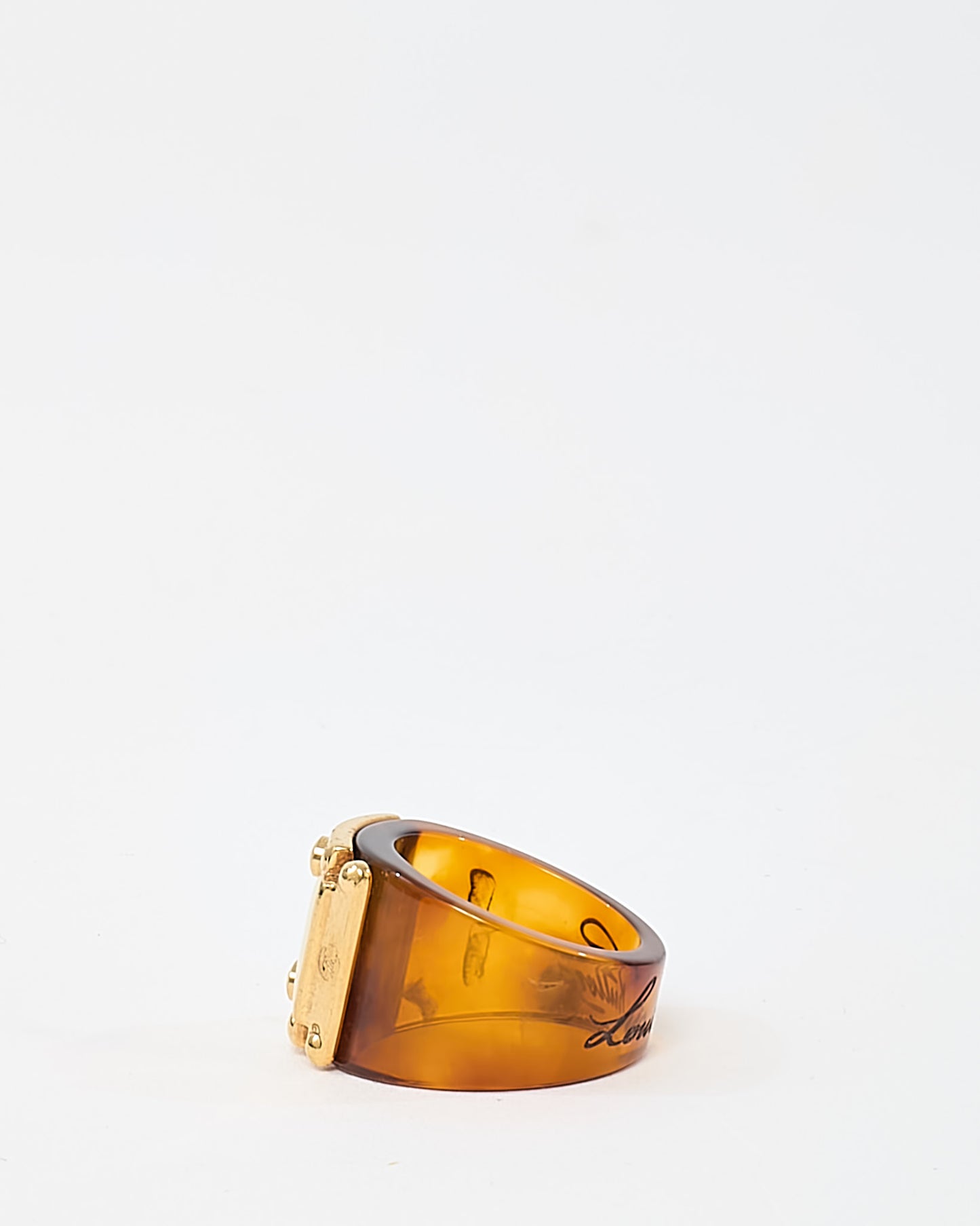 Louis Vuitton Brown Tortoise Resin Gold Tone Plated "Lock It" Ring - L/US 8