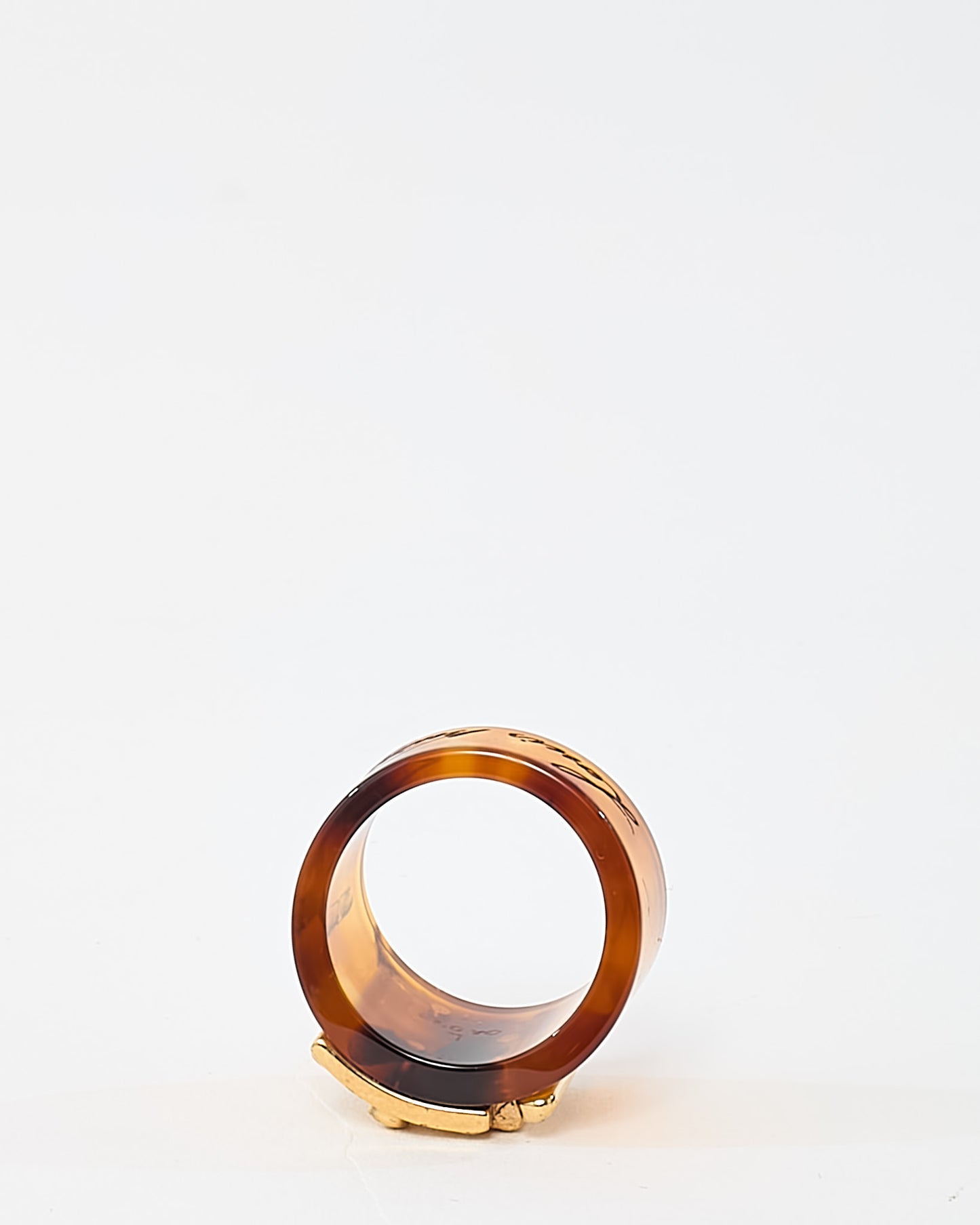 Louis Vuitton Brown Tortoise Resin Gold Tone Plated "Lock It" Ring - L/US 8