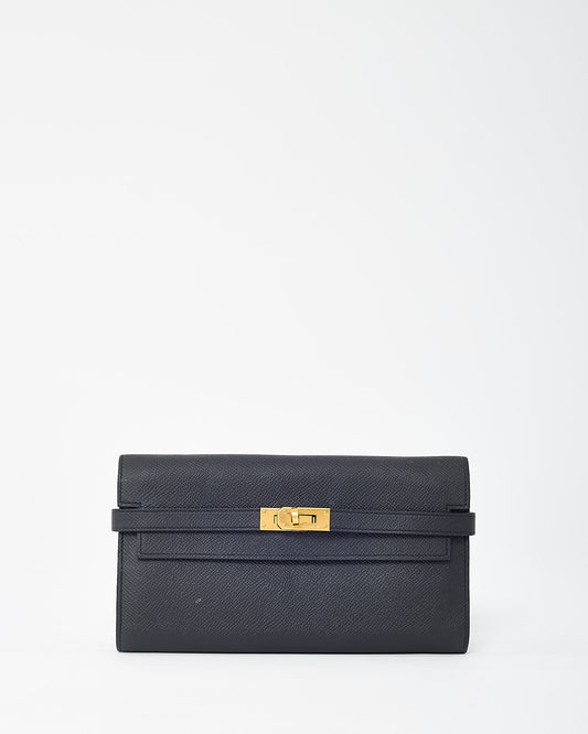 Hermès Black Epsom Leather GHW Kelly Longue Wallet