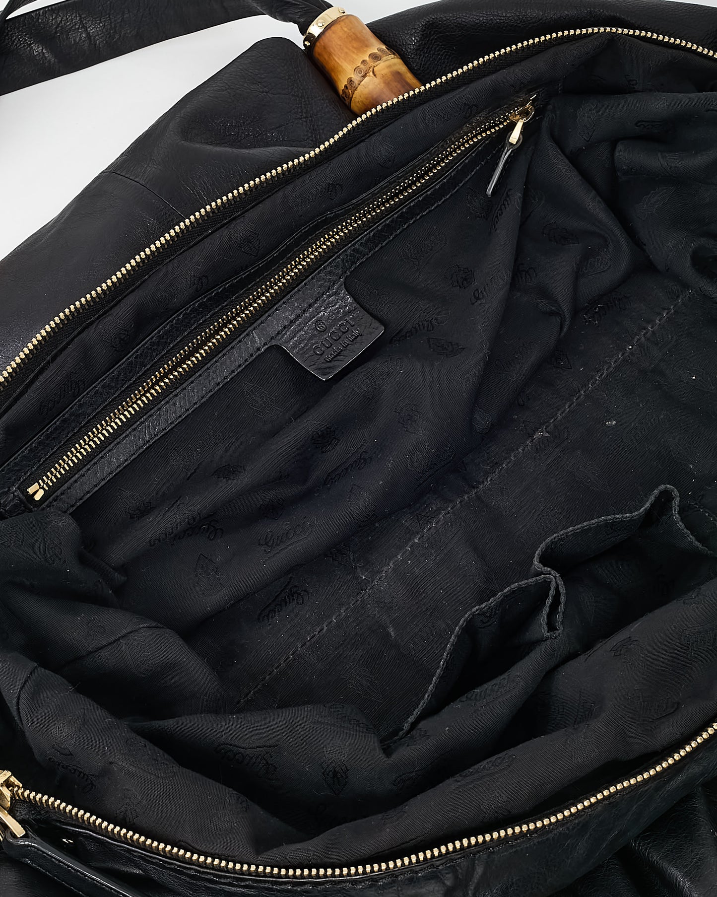 Gucci Black Leather Bamboo Tassel Beads Top Handle Tote Bag