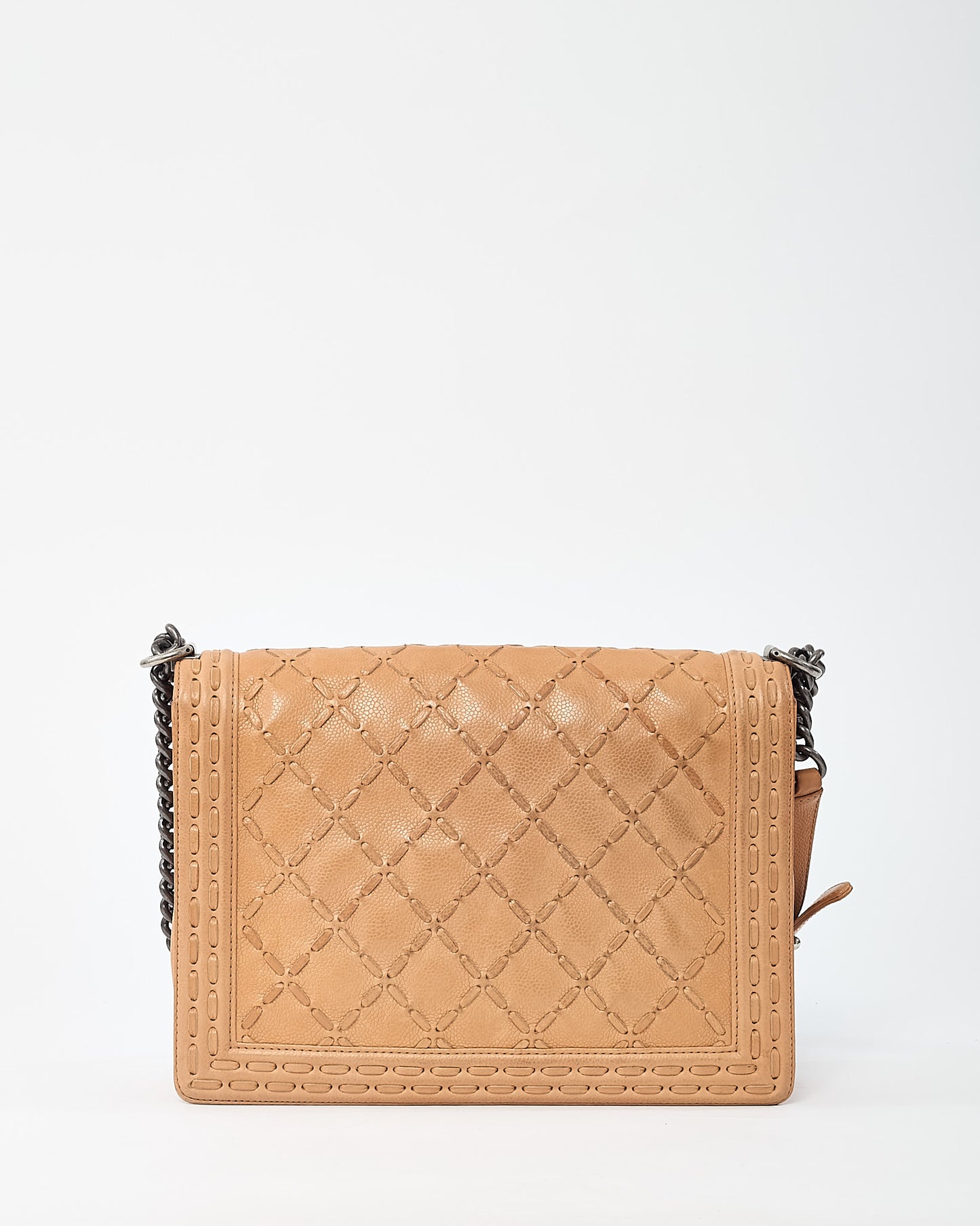 Chanel Caramel Quilted Caviar Leather Paris/Dallas Stitch Large Boy Bag with Ruthenium Hardware