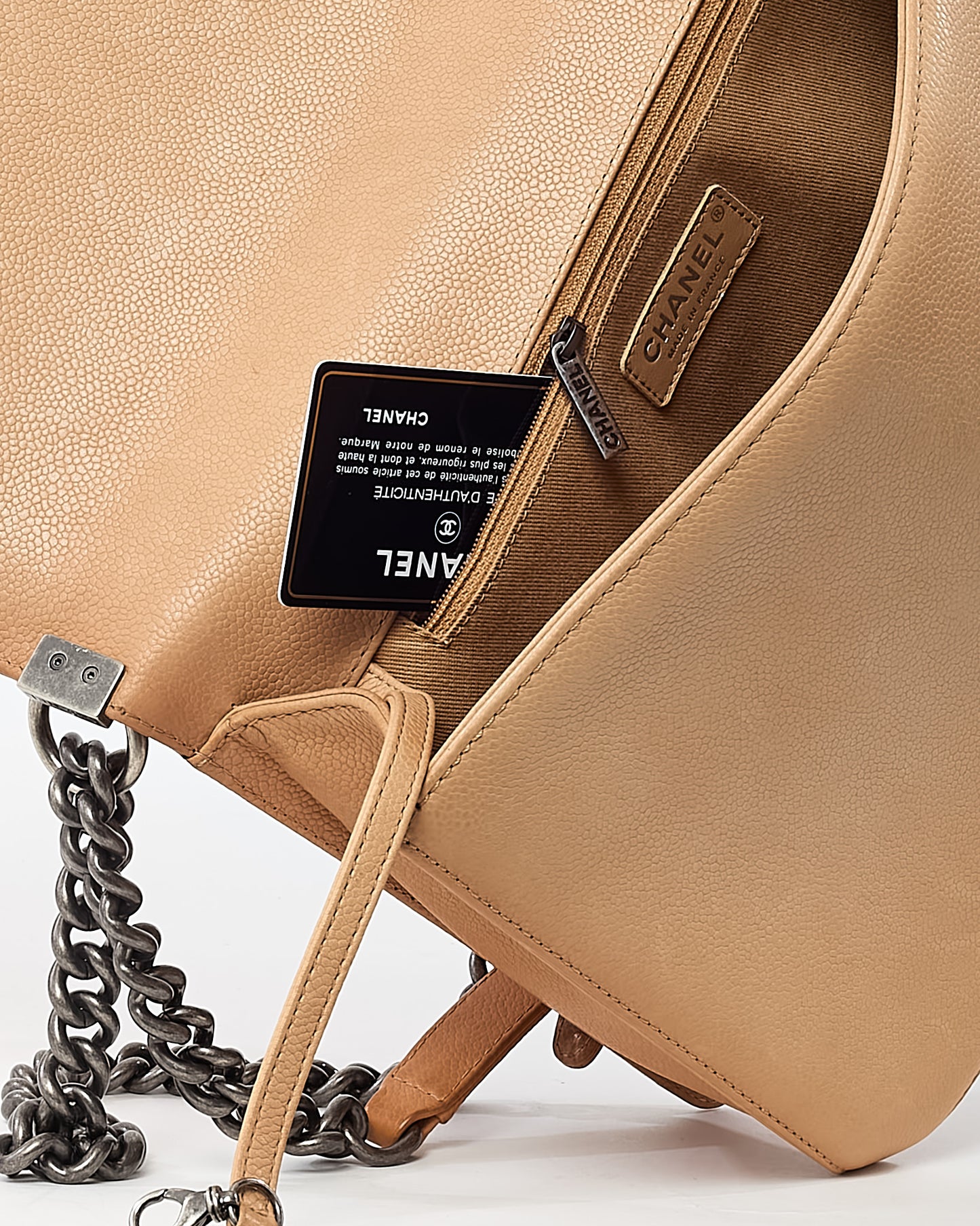 Chanel Caramel Quilted Caviar Leather Paris/Dallas Stitch Large Boy Bag with Ruthenium Hardware