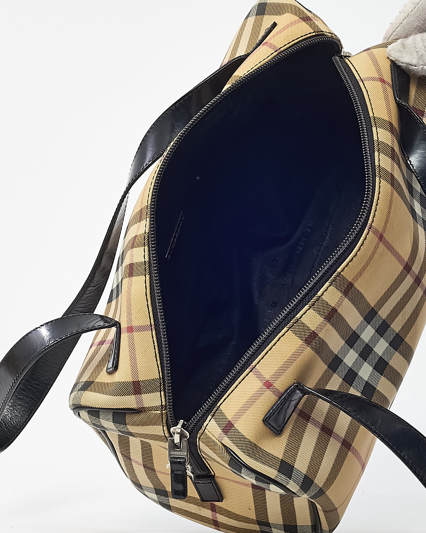 Burberry Vintage Beige Nova Check Coated Canvas and Black Leather Trim Boston Shoulder Bag