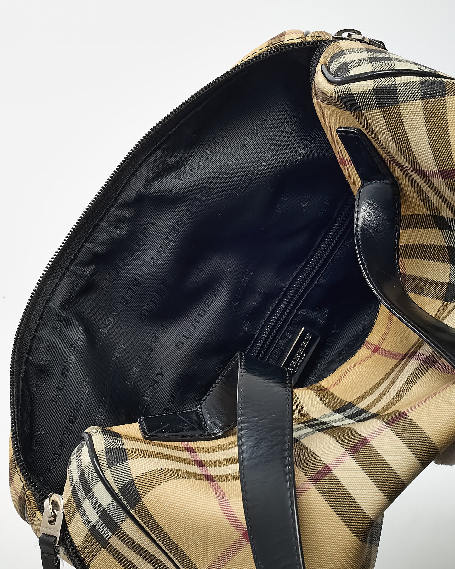 Burberry Vintage Beige Nova Check Coated Canvas and Black Leather Trim Boston Shoulder Bag