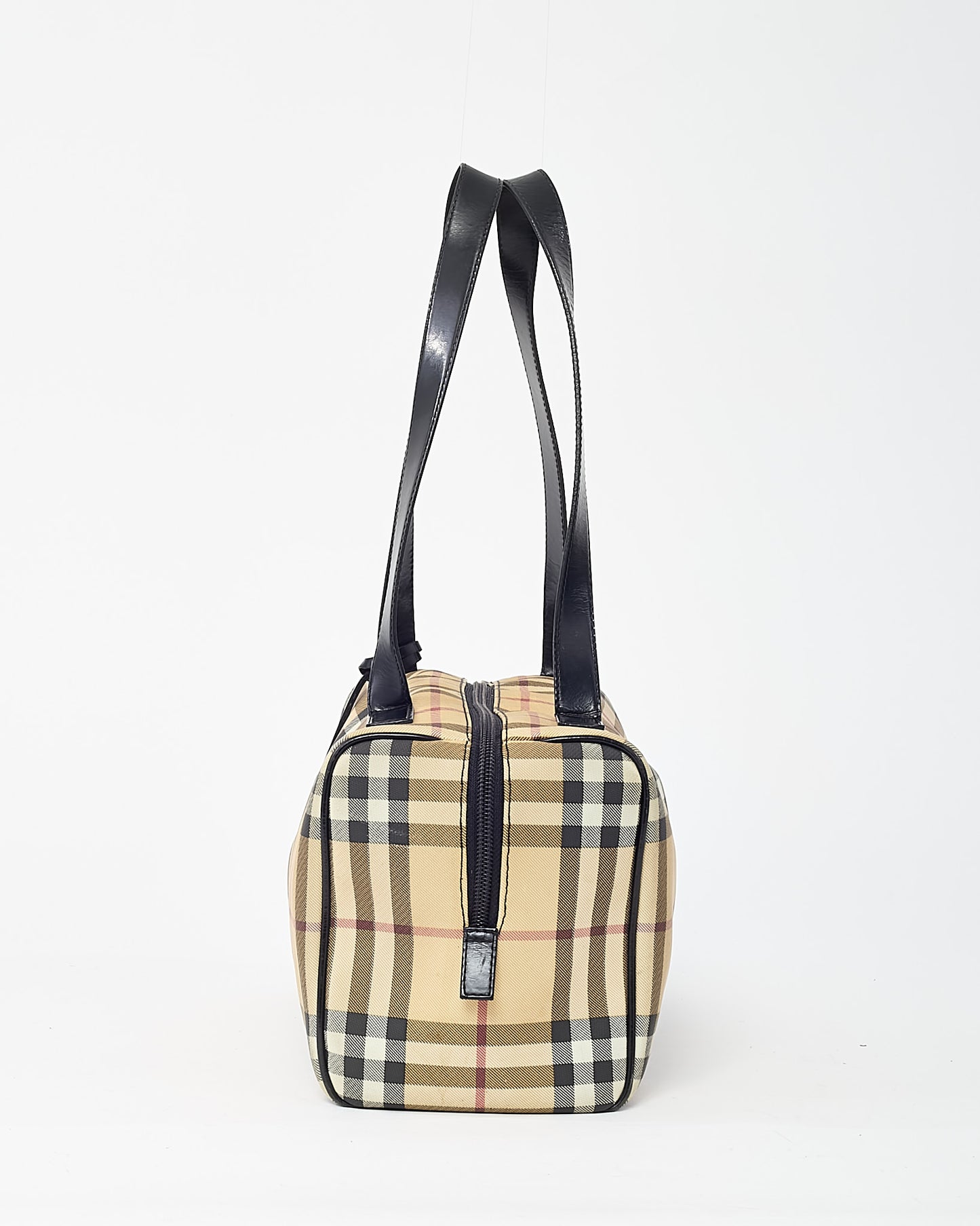 Burberry Vintage Beige Nova Check Coated Canvas and Black Leather Trim Boston Shoulder Bag
