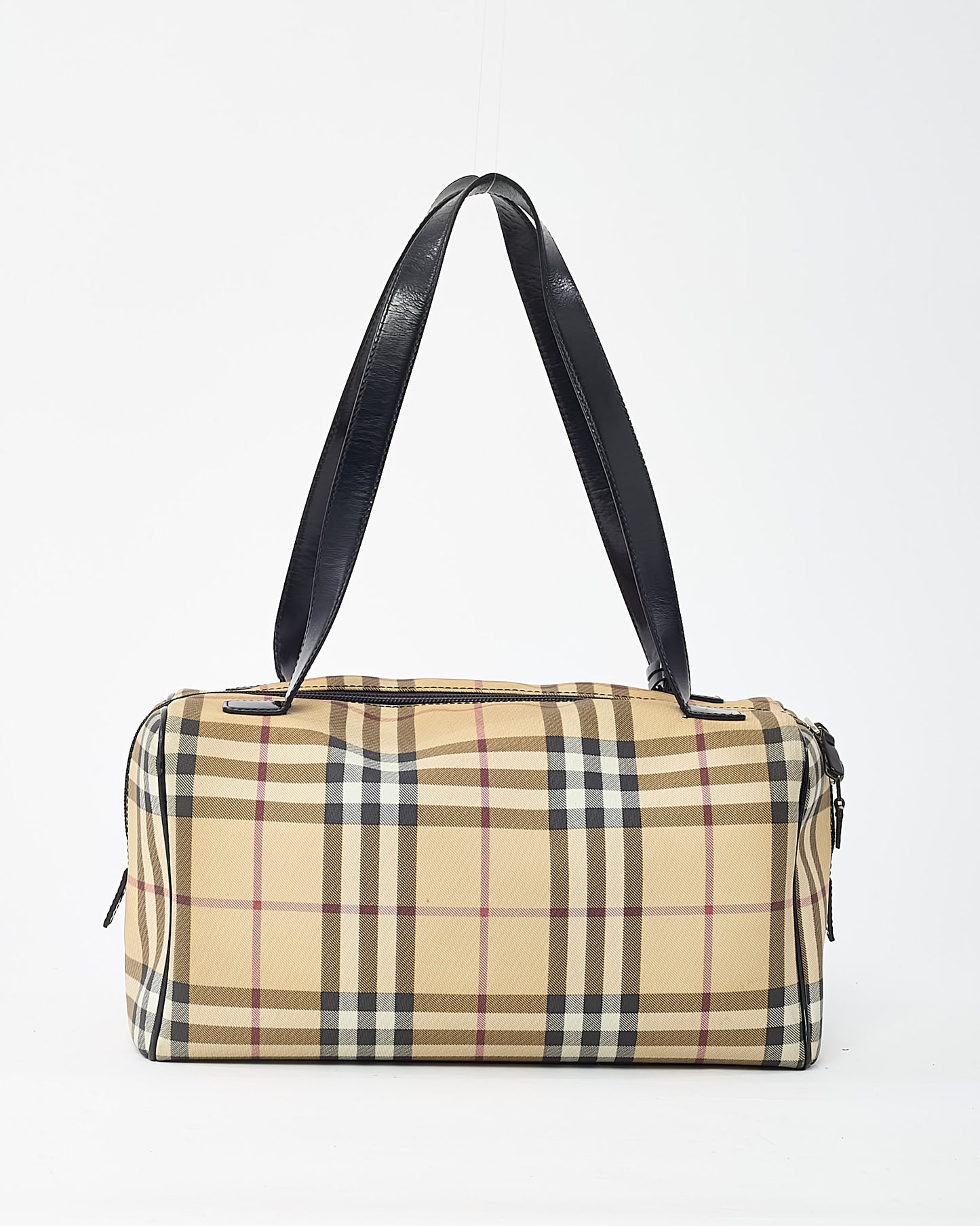 Burberry Vintage Beige Nova Check Coated Canvas and Black Leather Trim Boston Shoulder Bag