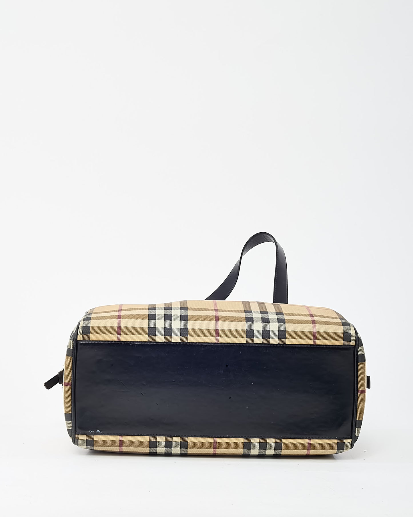 Burberry Vintage Beige Nova Check Coated Canvas and Black Leather Trim Boston Shoulder Bag