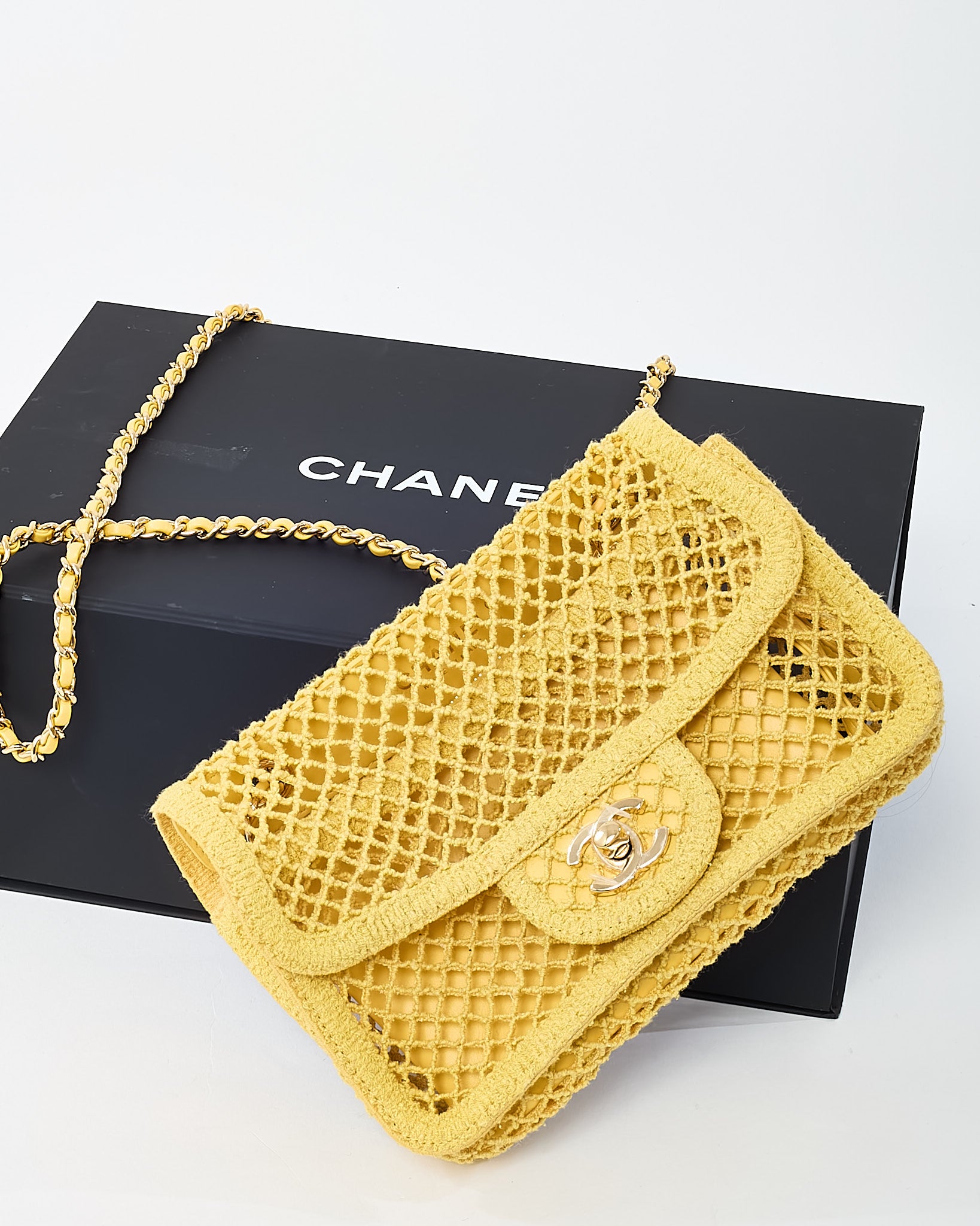 Buy Chanel Coco Beach Yellow Mesh Macrame Small Flap Bag GHW