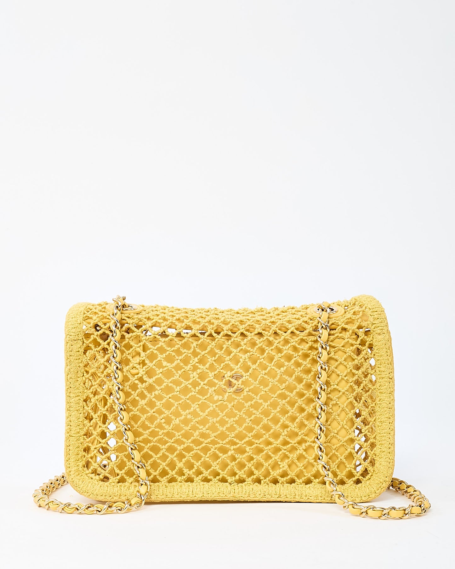 Chanel Coco Beach Yellow Mesh Macrame Small Flap Bag GHW
