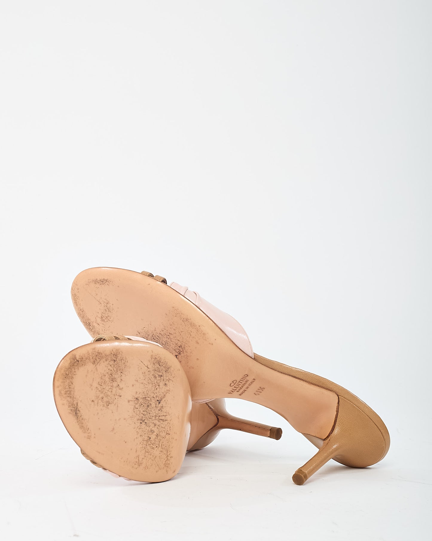 Valentino Vintage Beige and Pink Leather Flower Mule Sandals - 41.5