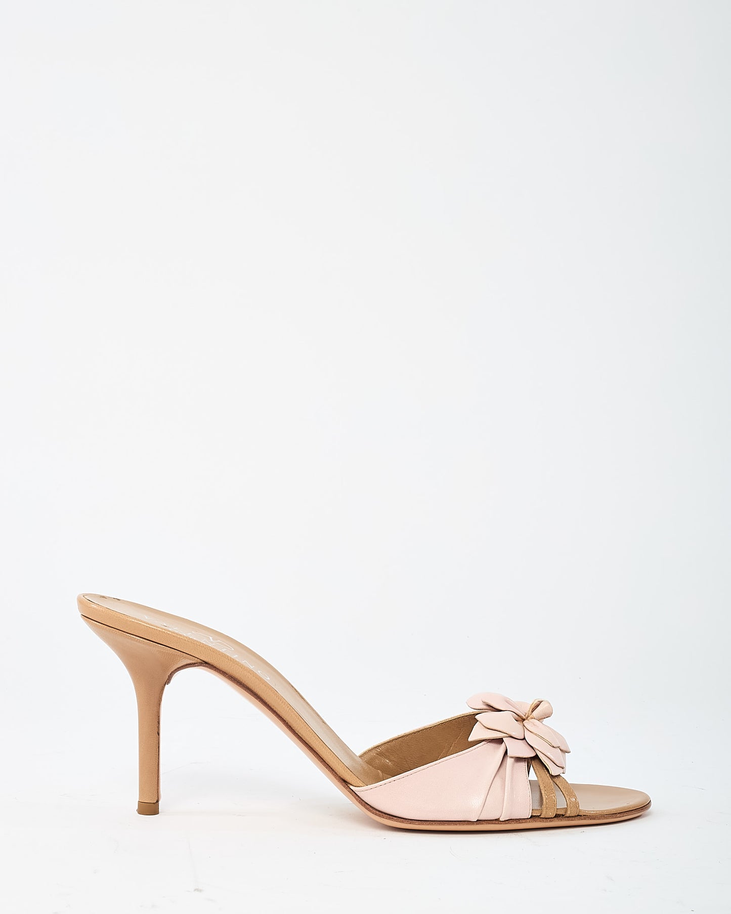 Valentino Vintage Beige and Pink Leather Flower Mule Sandals - 41.5