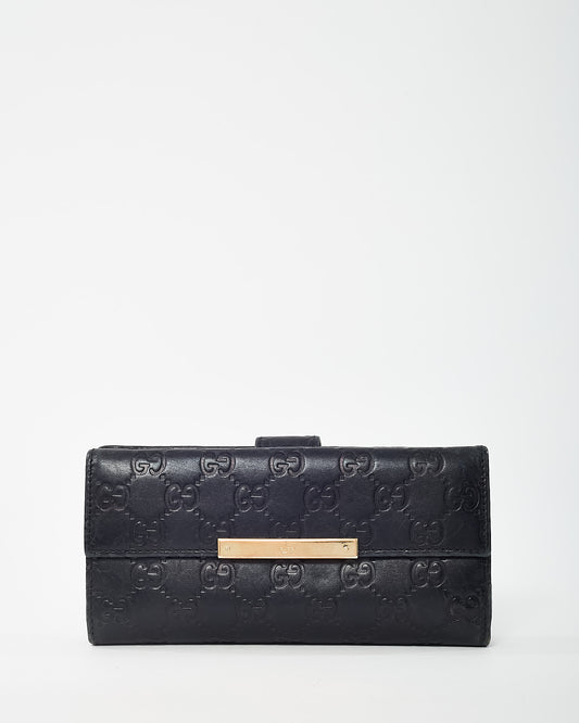 Gucci Black Signature GG Monogram Leather Long Continental Wallet