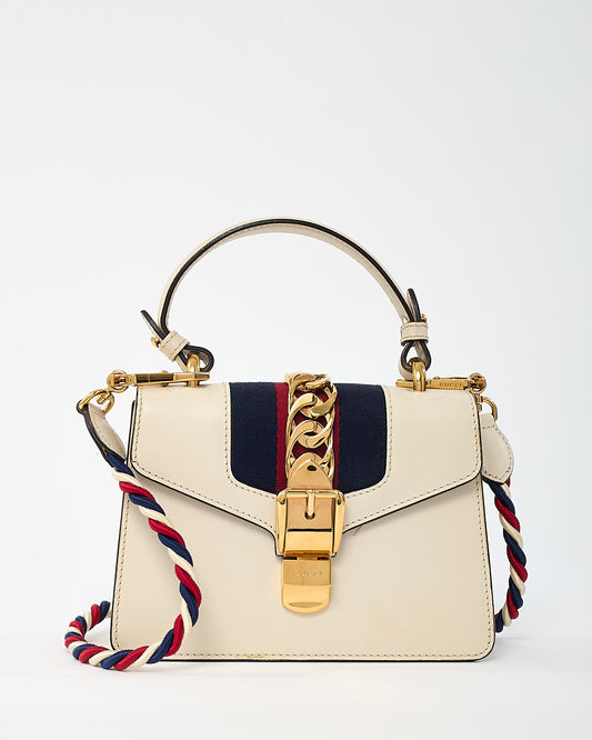 Gucci White Calfskin Leather Mini Web Sylvie Shoulder Bag