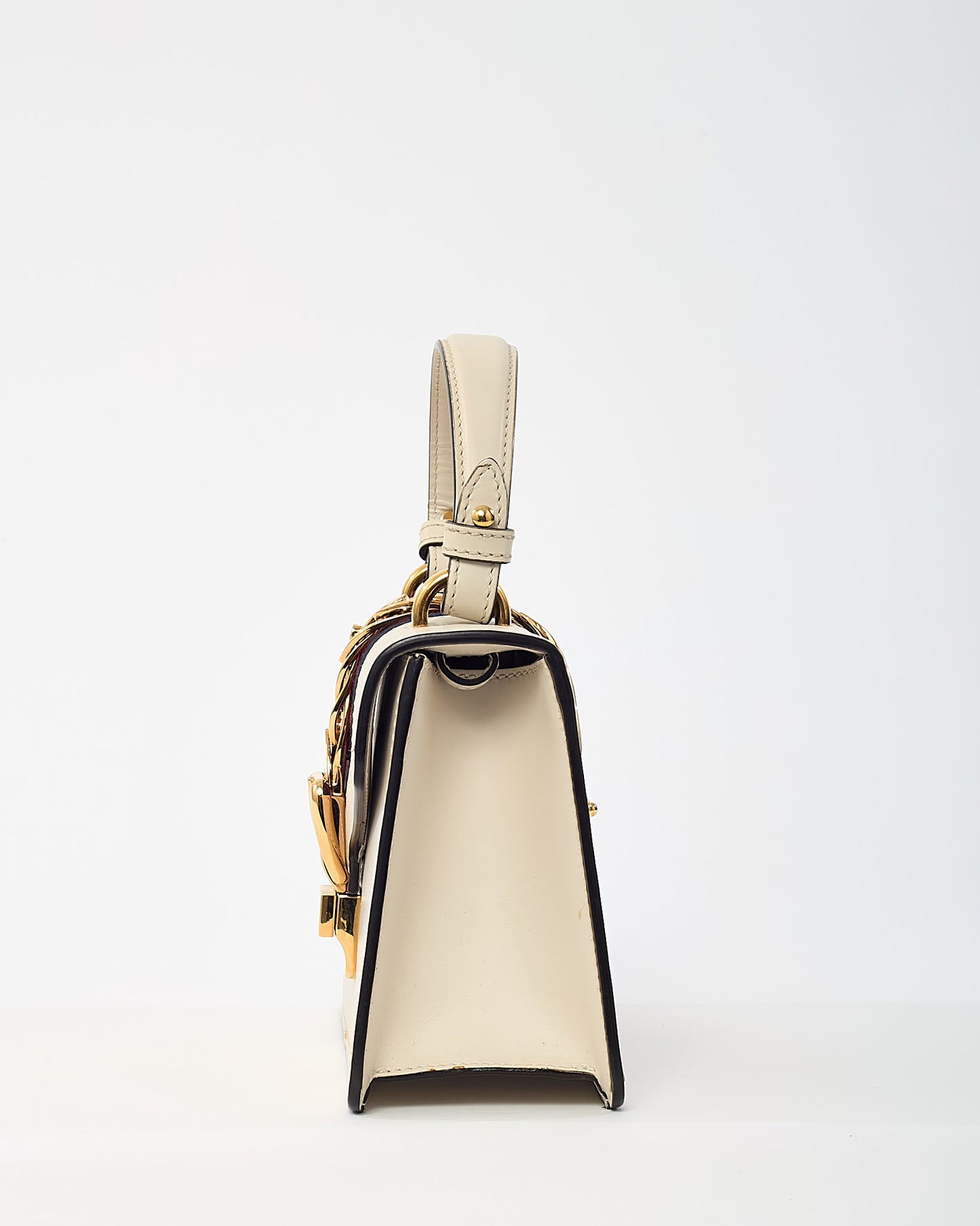 Gucci White Calfskin Leather Mini Web Sylvie Shoulder Bag