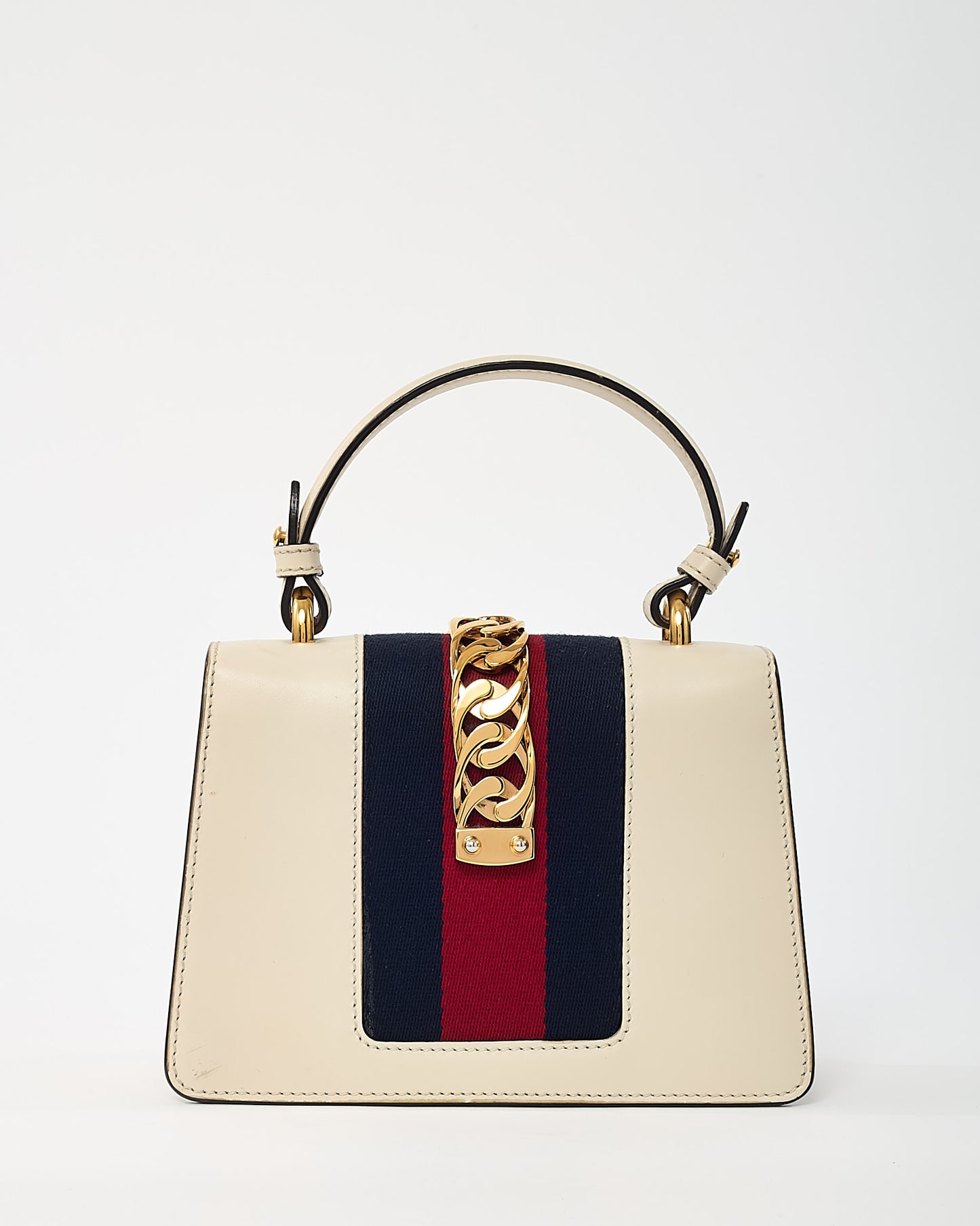 Gucci White Calfskin Leather Mini Web Sylvie Shoulder Bag