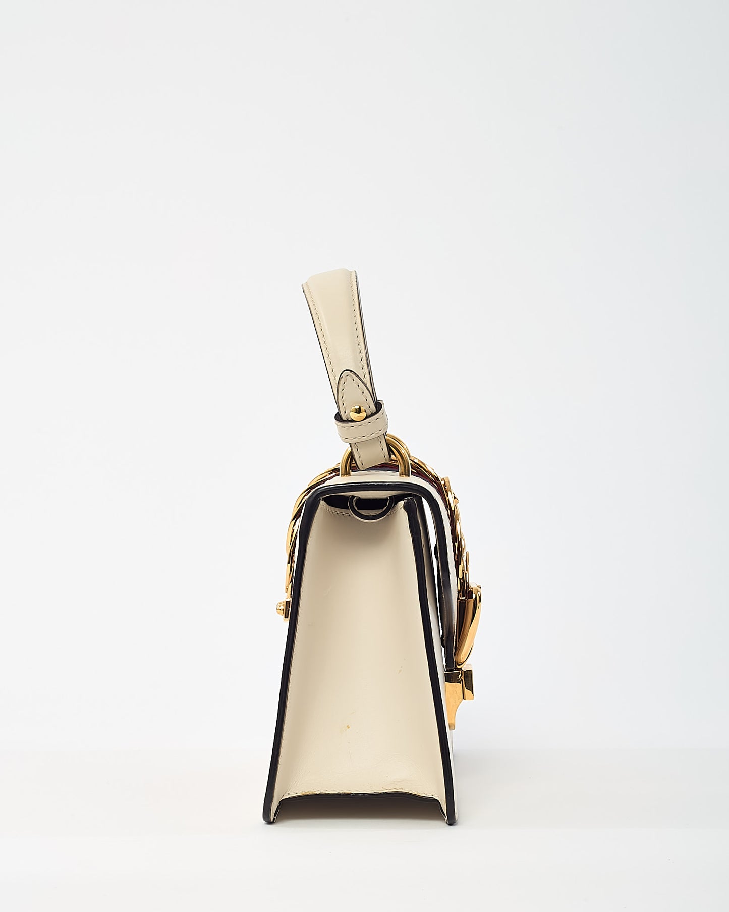 Gucci White Calfskin Leather Mini Web Sylvie Shoulder Bag