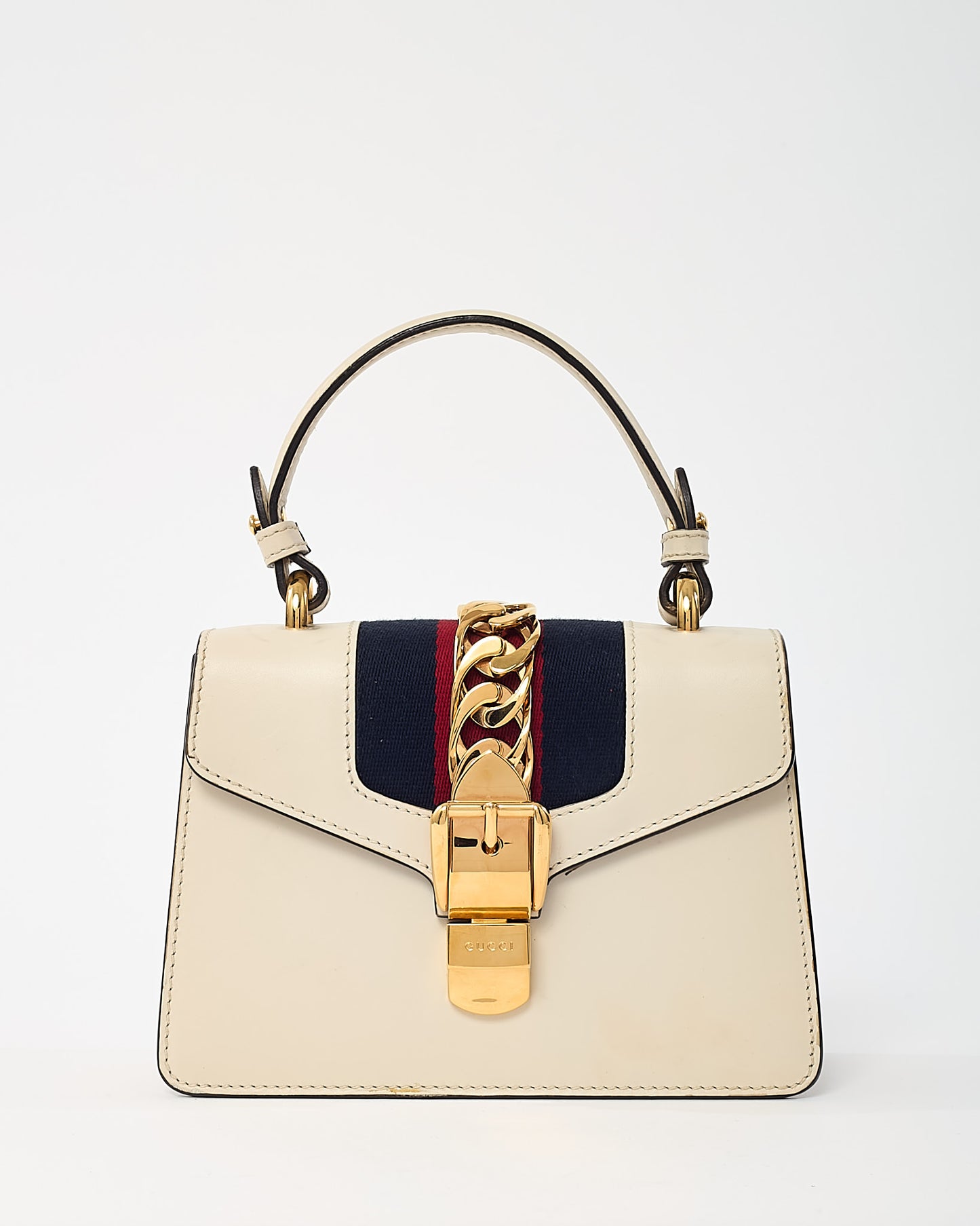 Gucci White Calfskin Leather Mini Web Sylvie Shoulder Bag