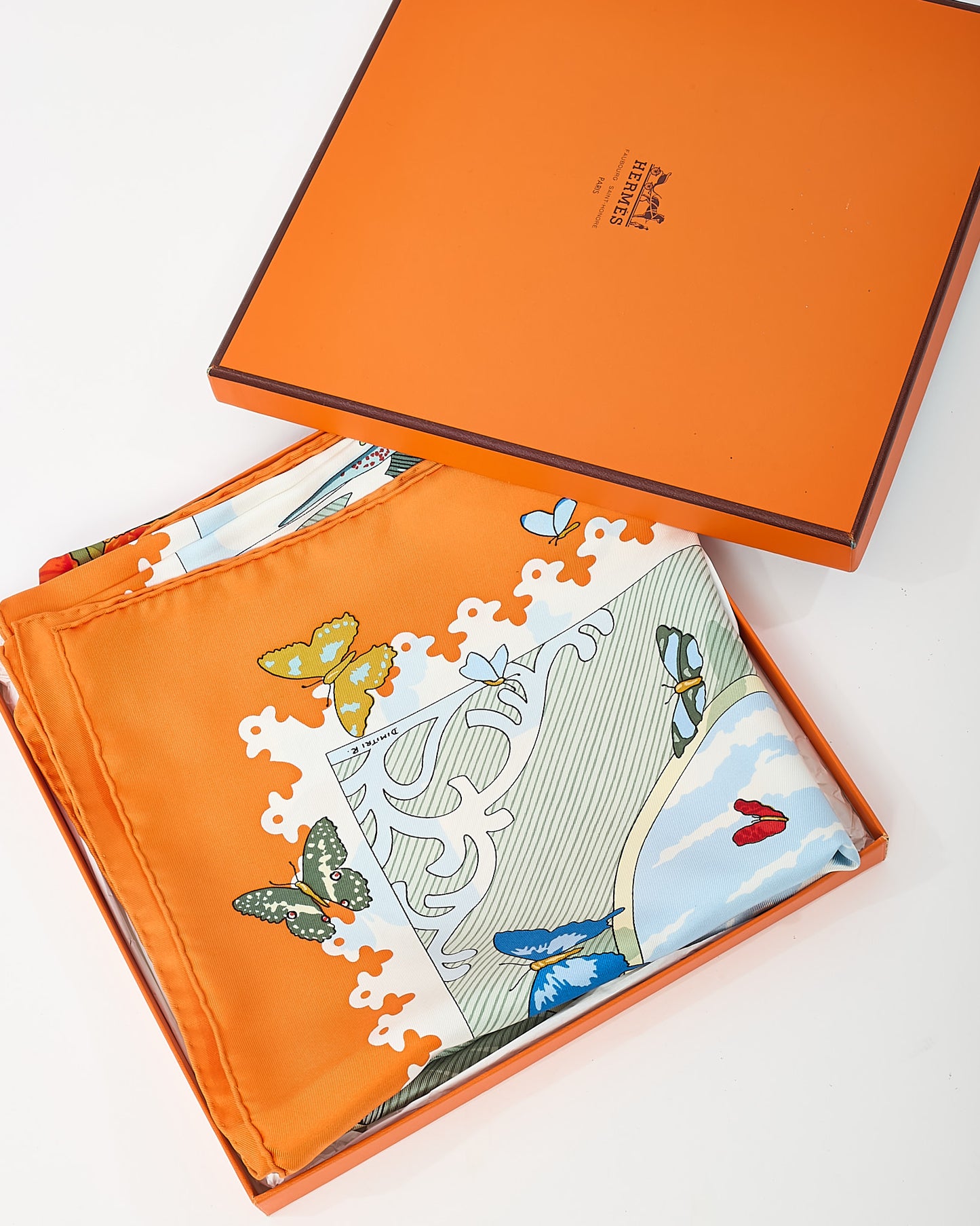 Hermès Orange/Blue/Green Multi "Varangues" Silk Printed 90cm Scarf