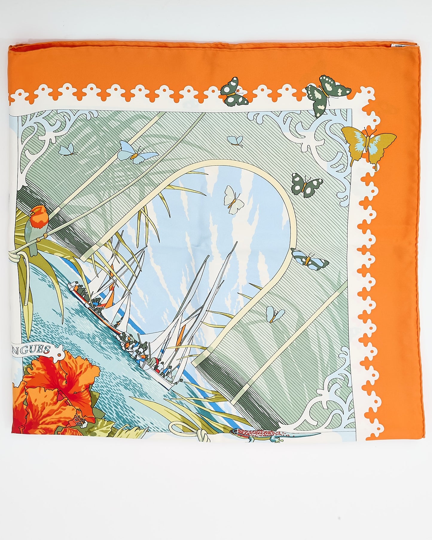 Hermès Orange/Blue/Green Multi "Varangues" Silk Printed 90cm Scarf