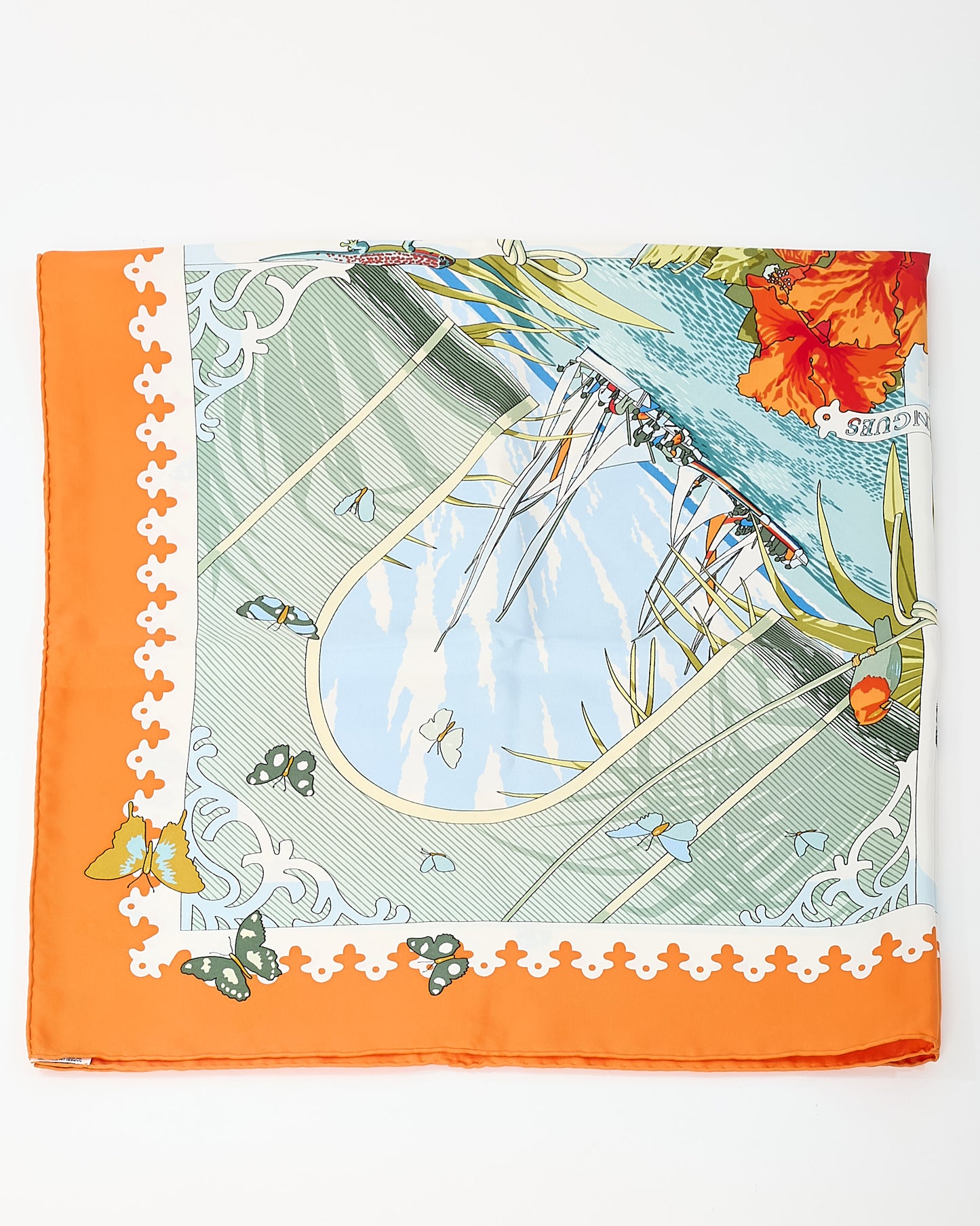 Hermès Orange/Blue/Green Multi "Varangues" Silk Printed 90cm Scarf