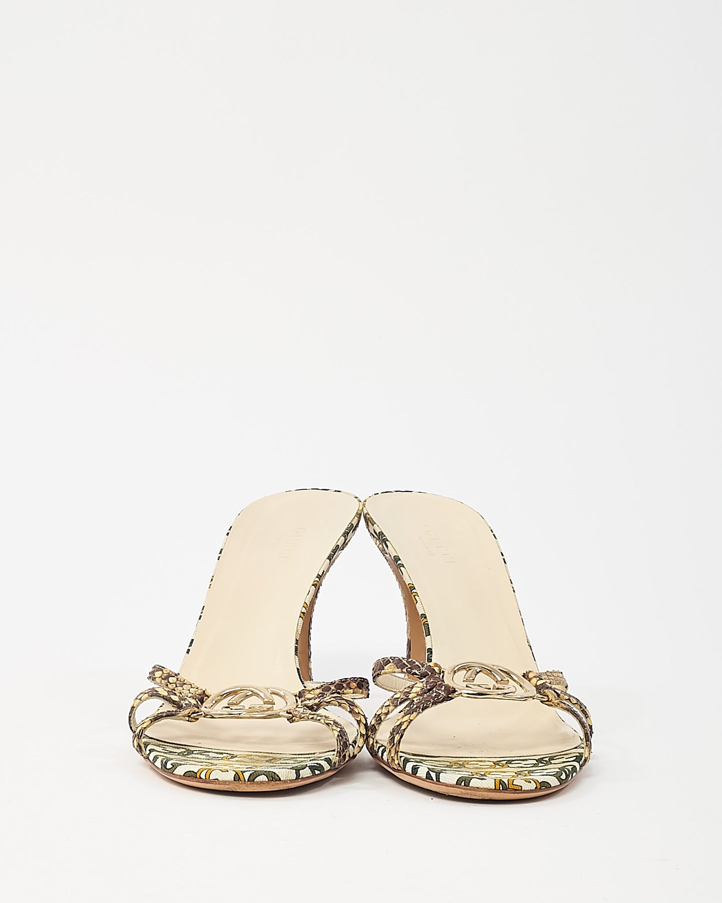 Gucci Vintage Brown Python Leather GG Logo Strappy Mule Sandals - 40.5