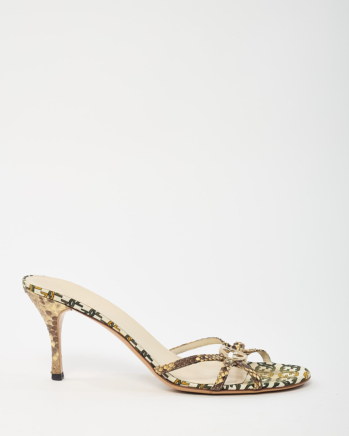 Gucci Vintage Brown Python Leather GG Logo Strappy Mule Sandals - 40.5