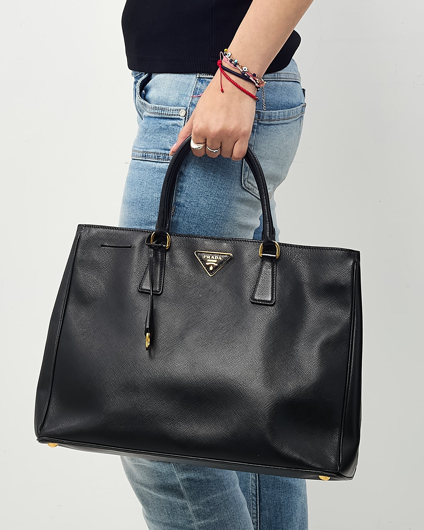 Prada Black Saffiano Leather Large Lux Tote Bag GHW