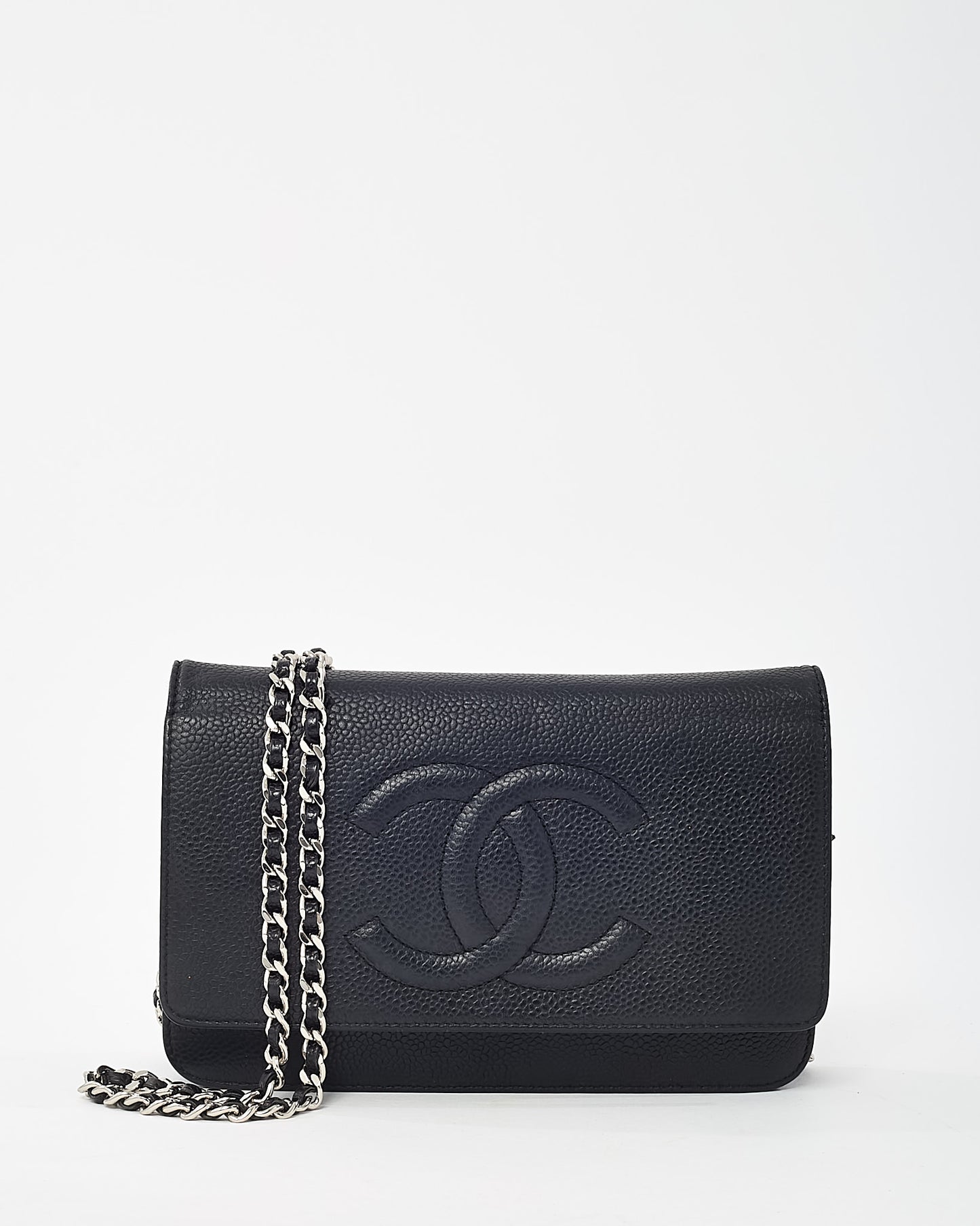 Chanel Black Caviar Leather Timeless CC WOC Wallet on Chain Crossbody Bag SHW