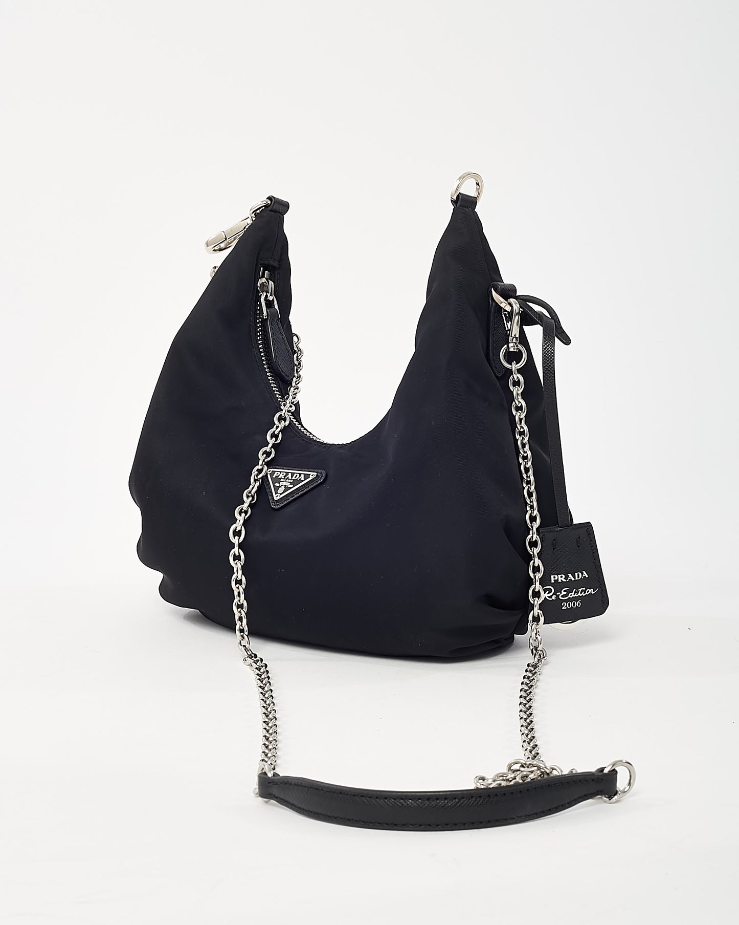 Prada Black Nylon Re-Edition 2006 Chain Crossbody Bag